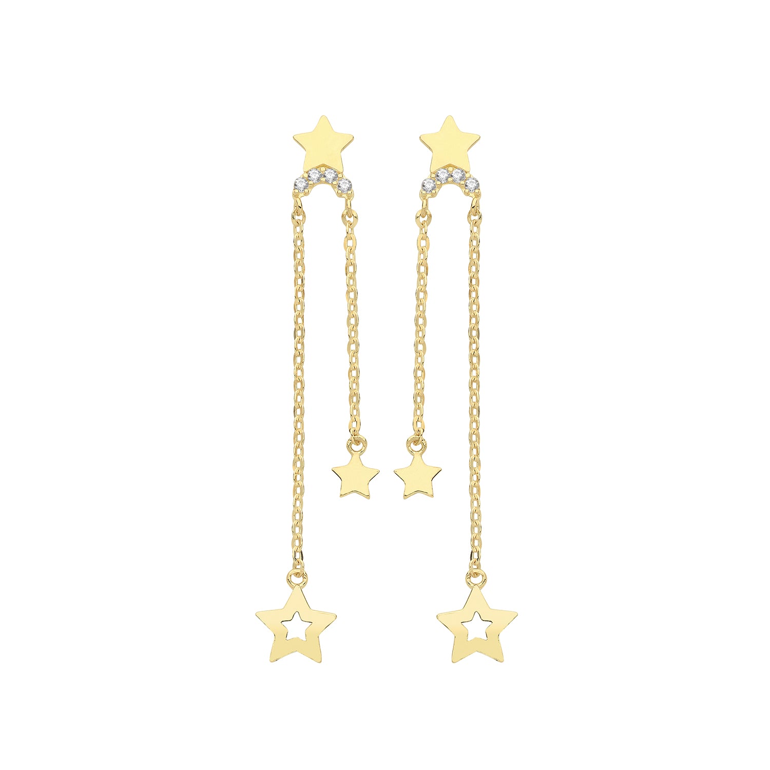 9CT YEL GOLD CZ STAR DROP EARRINGS