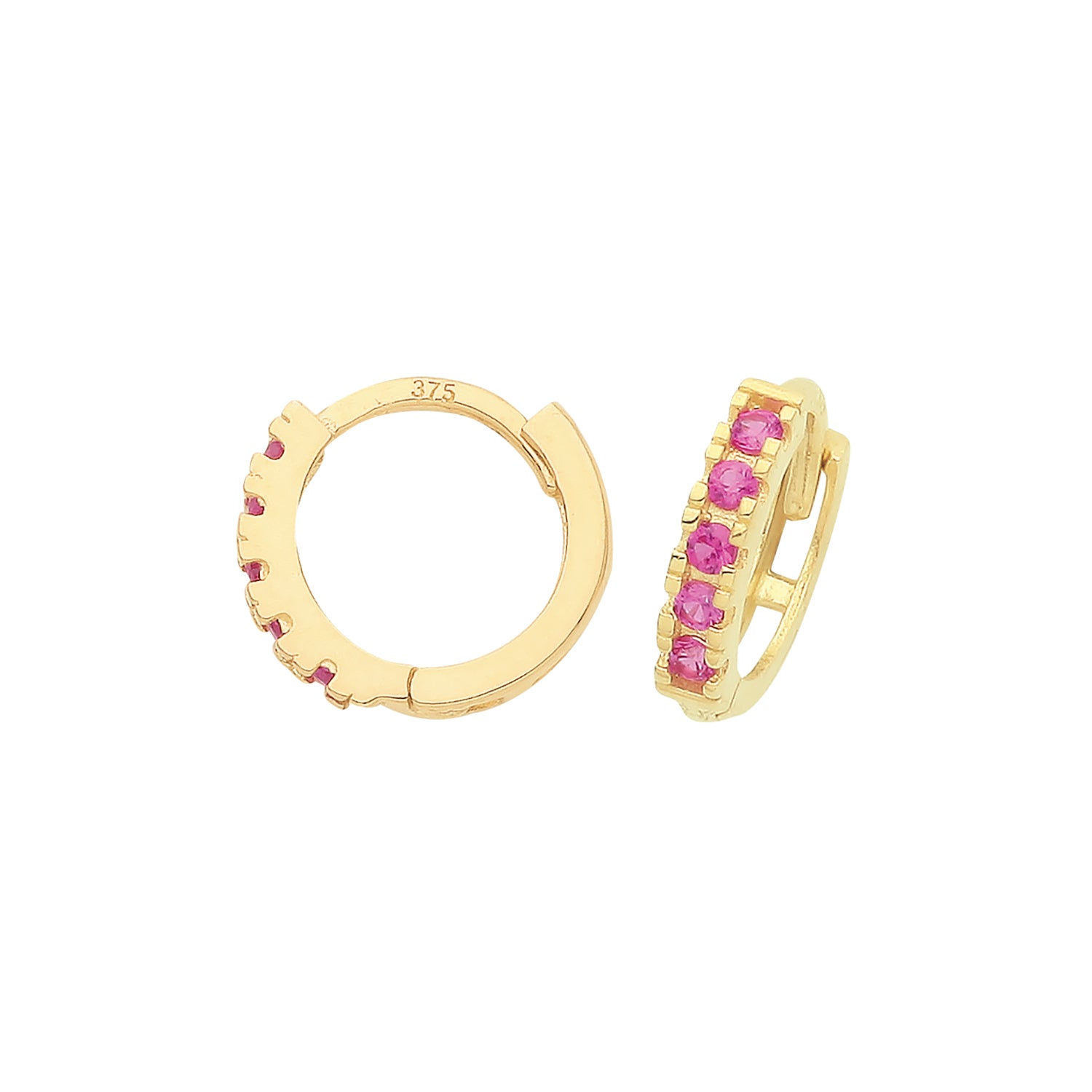 9CT YEL GOLD RUBY RED CZ HUGGIES 7MM