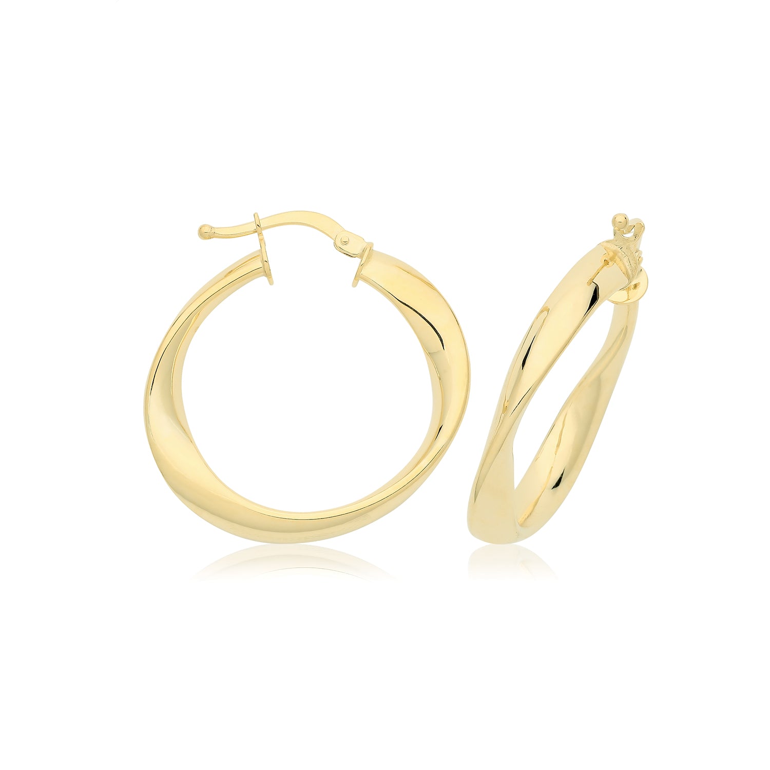 9CT YEL GOLD 20MM GENTLE TWIST HOOP EARRINGS