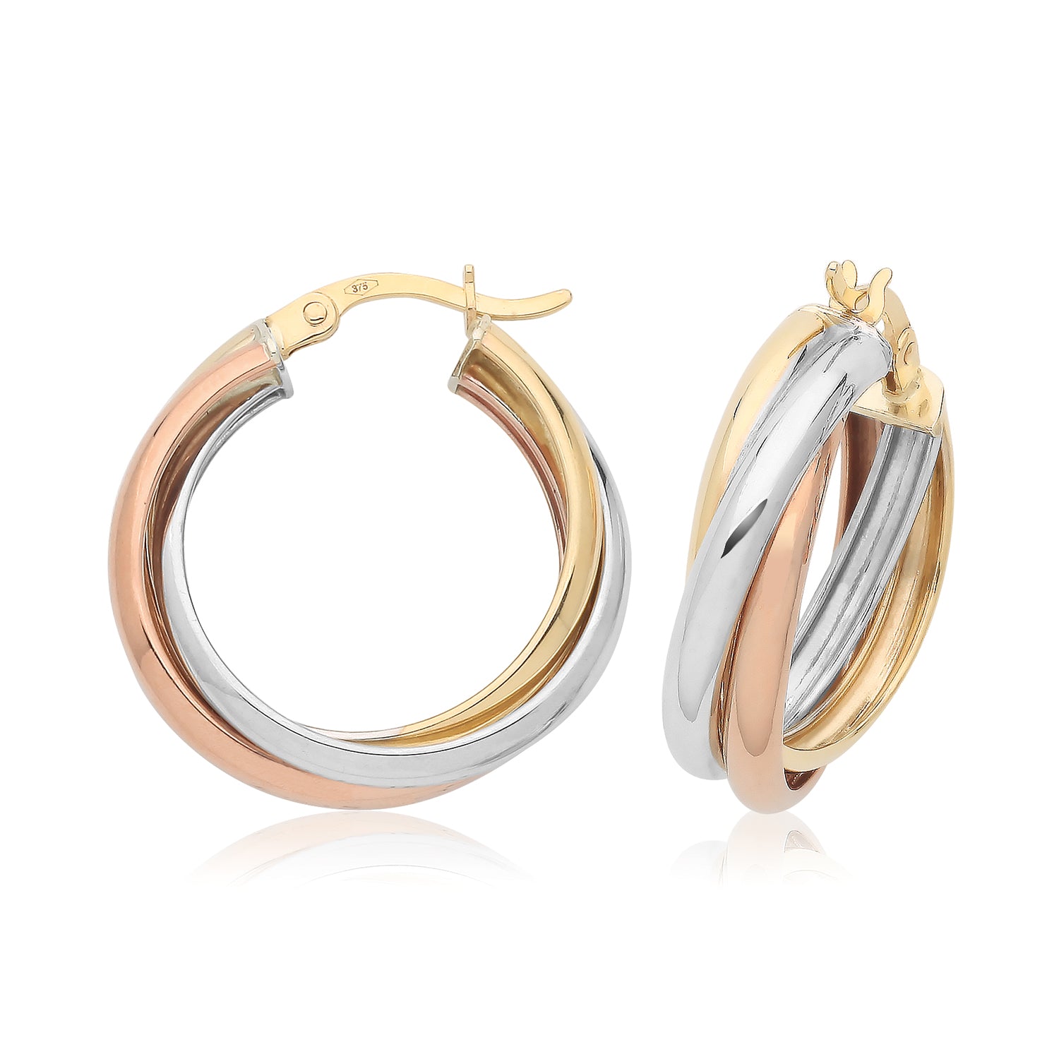 9CT GOLD TRICOLOUR TWISTED HOOPS