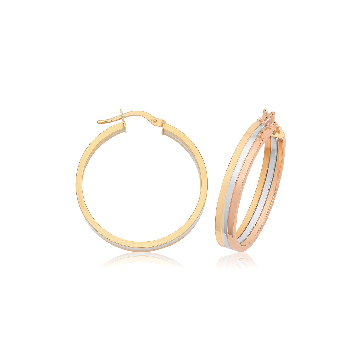 9CT 3 COL. GOLD 25MM HOOP EARRINGS