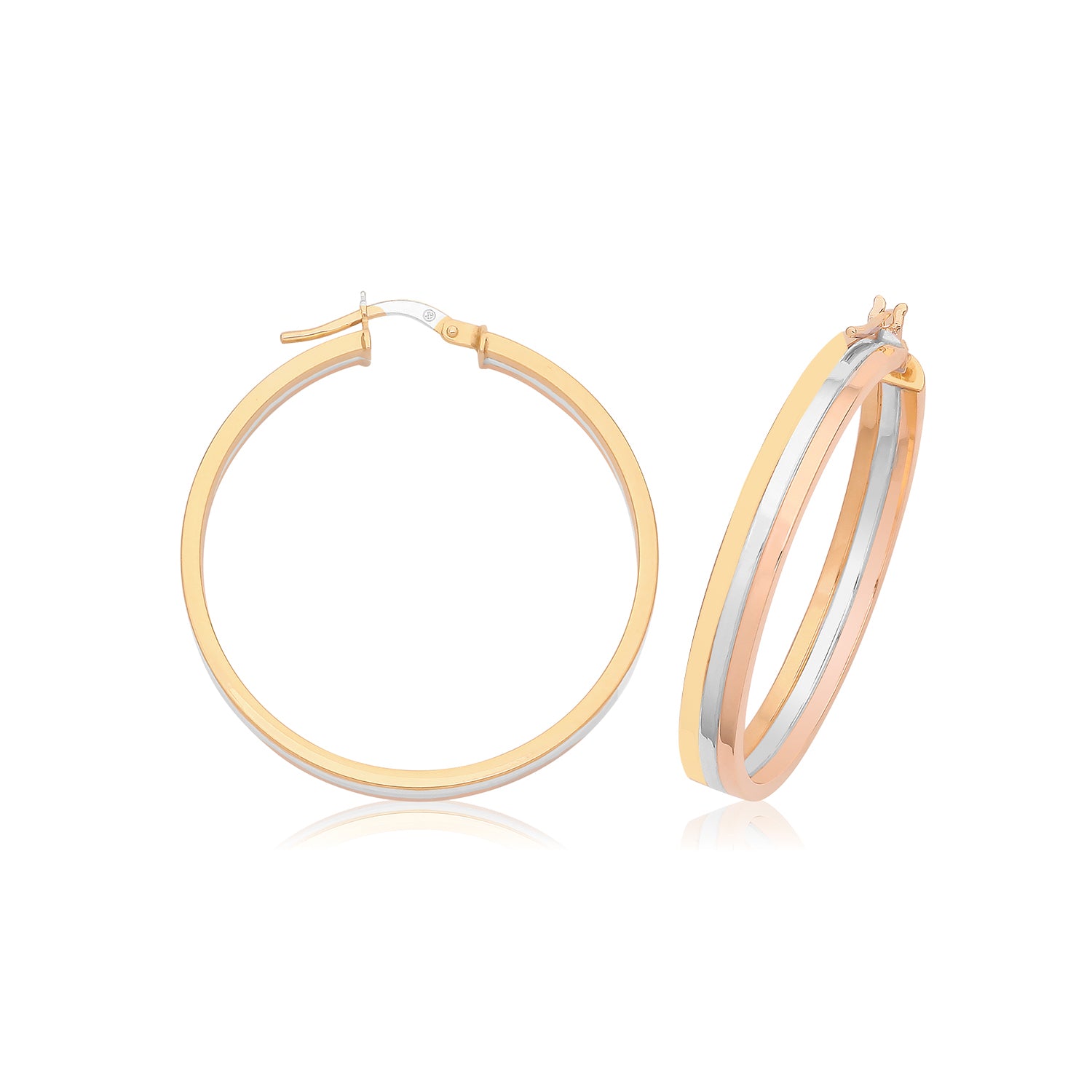 9CT 3 COL. GOLD 30MM HOOP EARRINGS