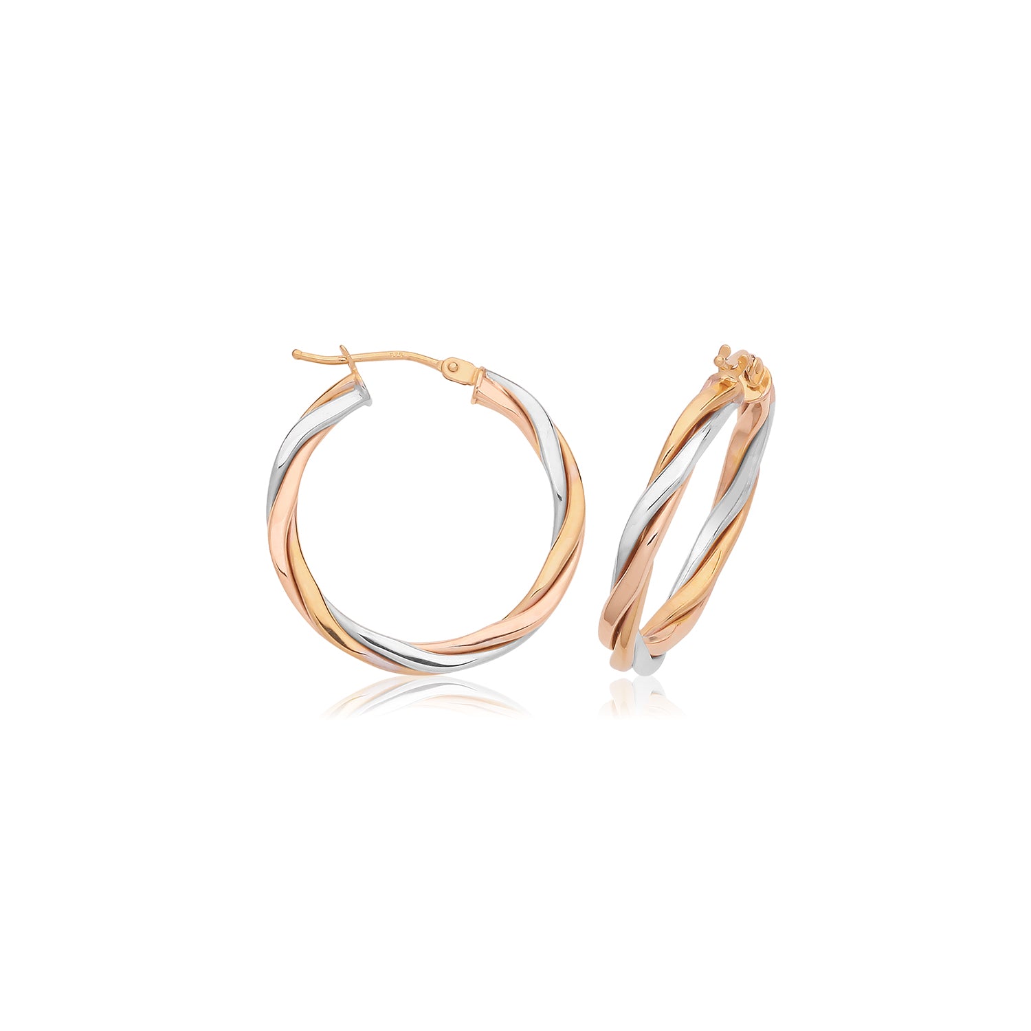 9CT YEL/W/R GOLD 20MM HOOP EARRINGS