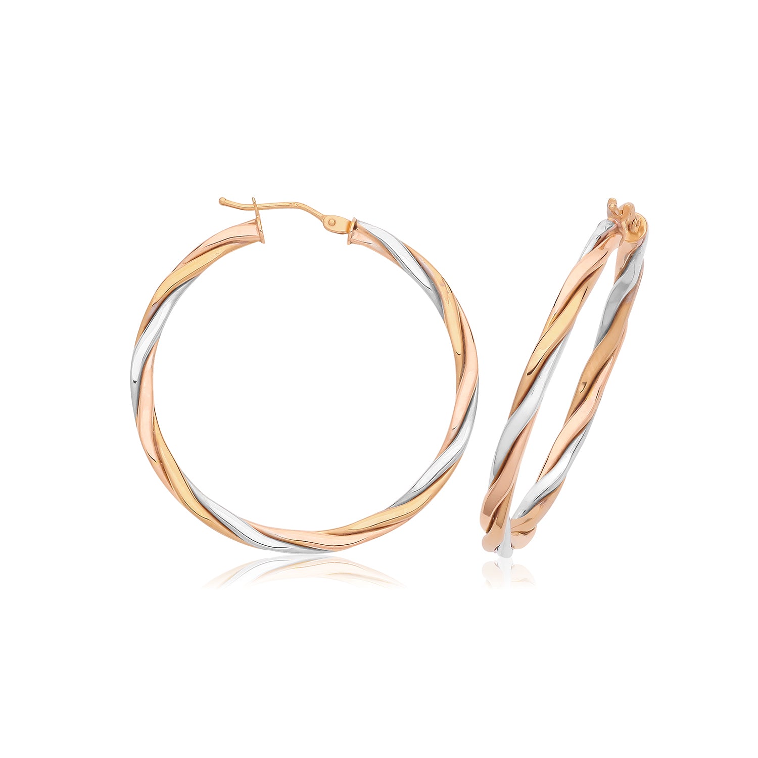 9CT YEL/W/R GOLD 30MM HOOP EARRINGS