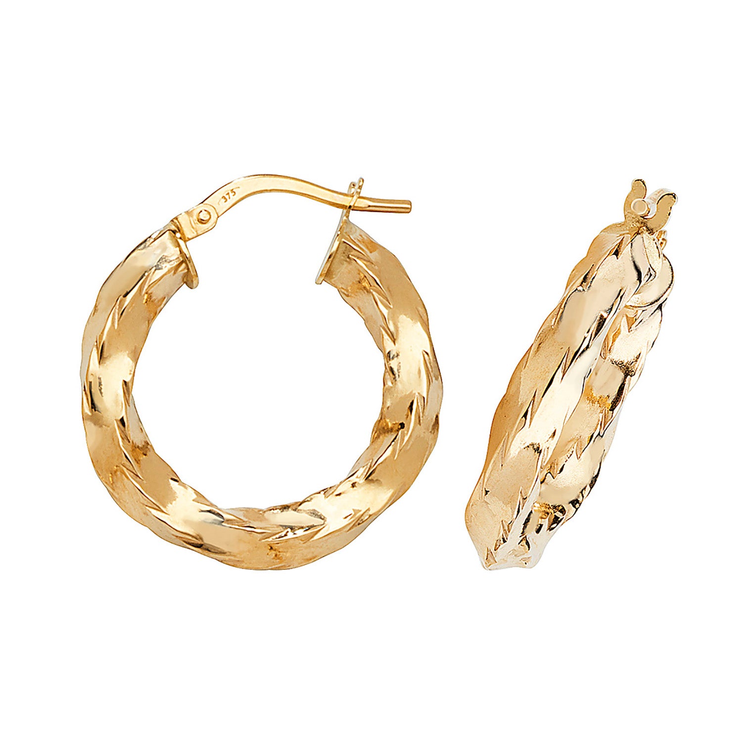 9CT YEL GOLD 15MM HOOP EARRINGS