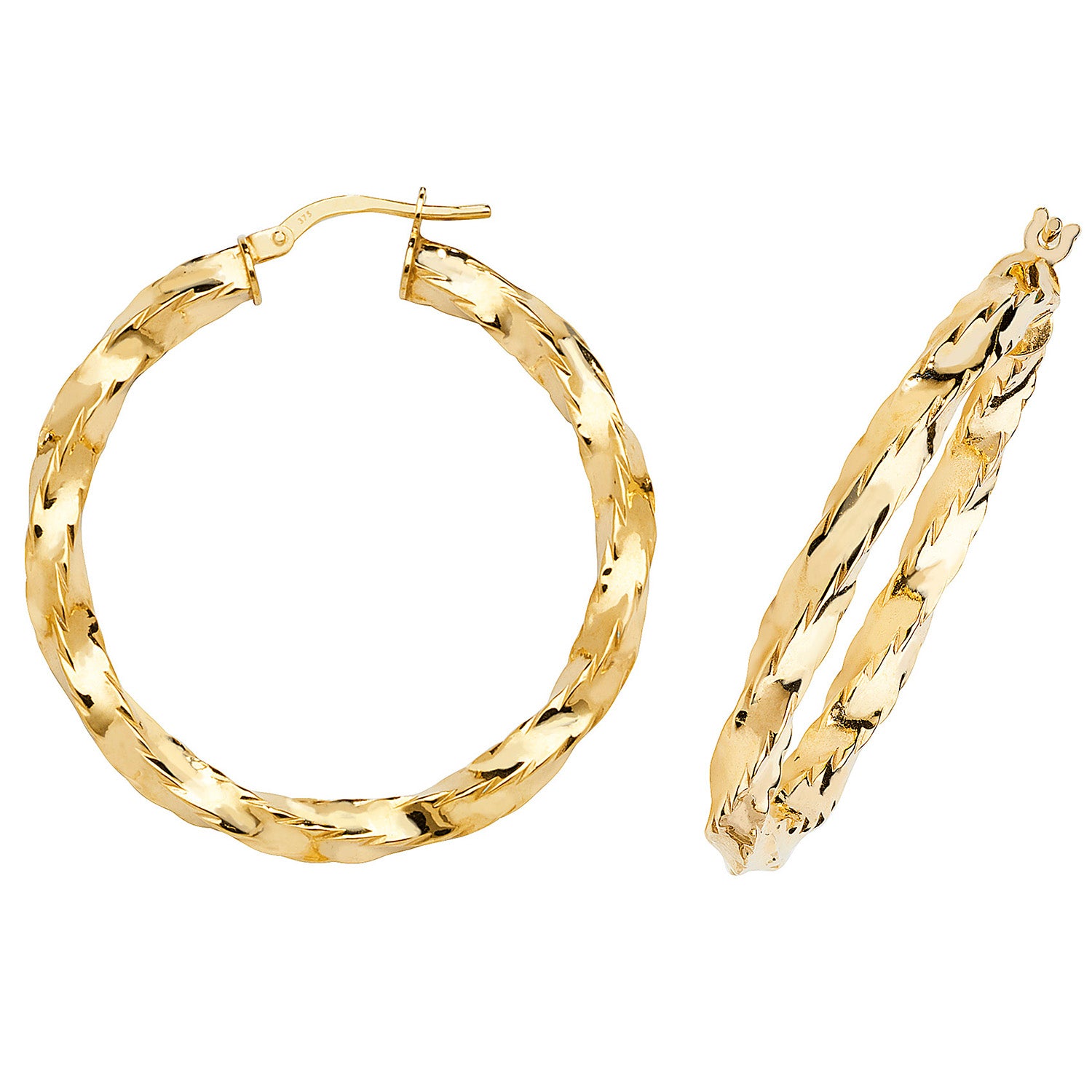 9CT YEL GOLD 30MM HOOP EARRINGS