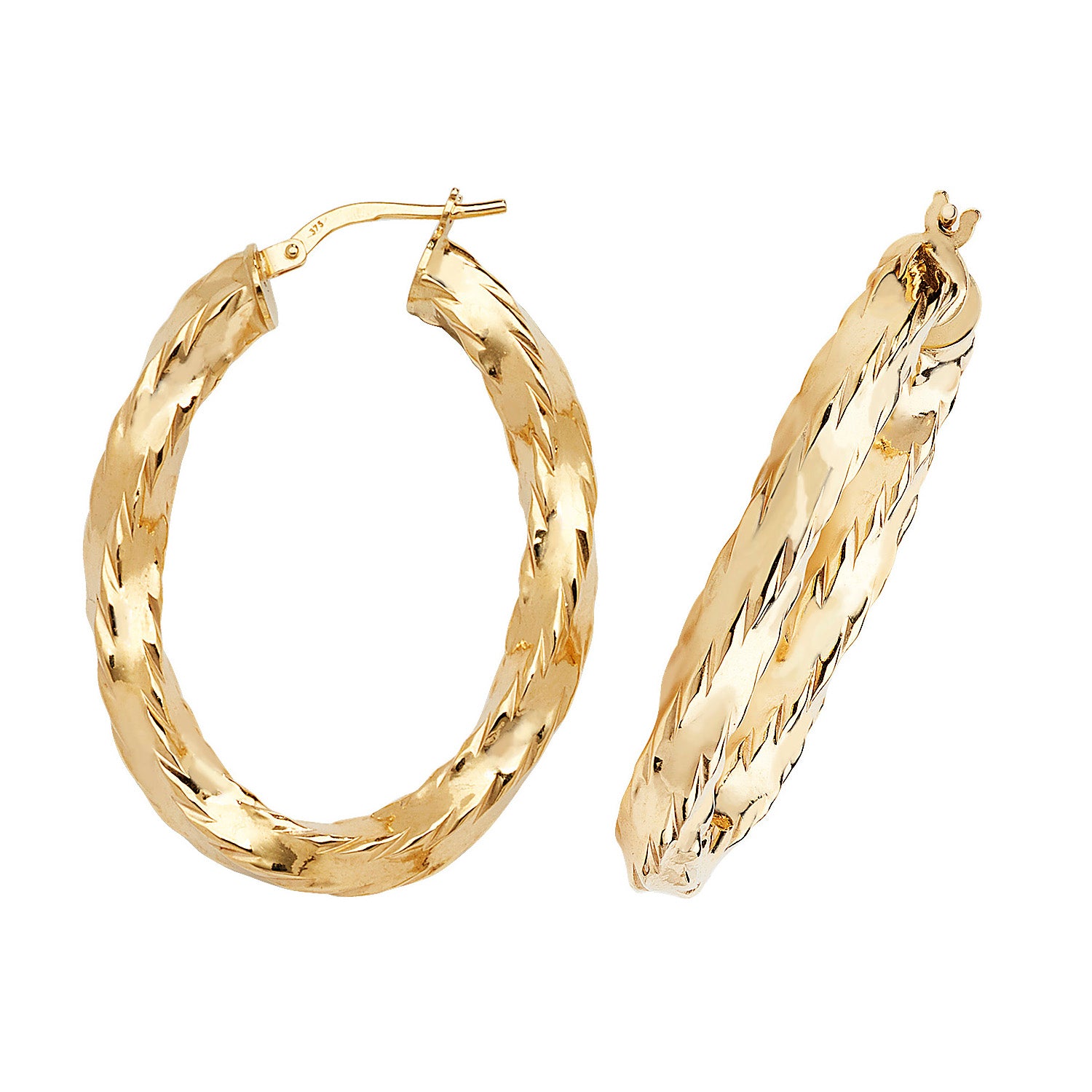 9CT YEL GOLD OVL HOOP EARRINGS