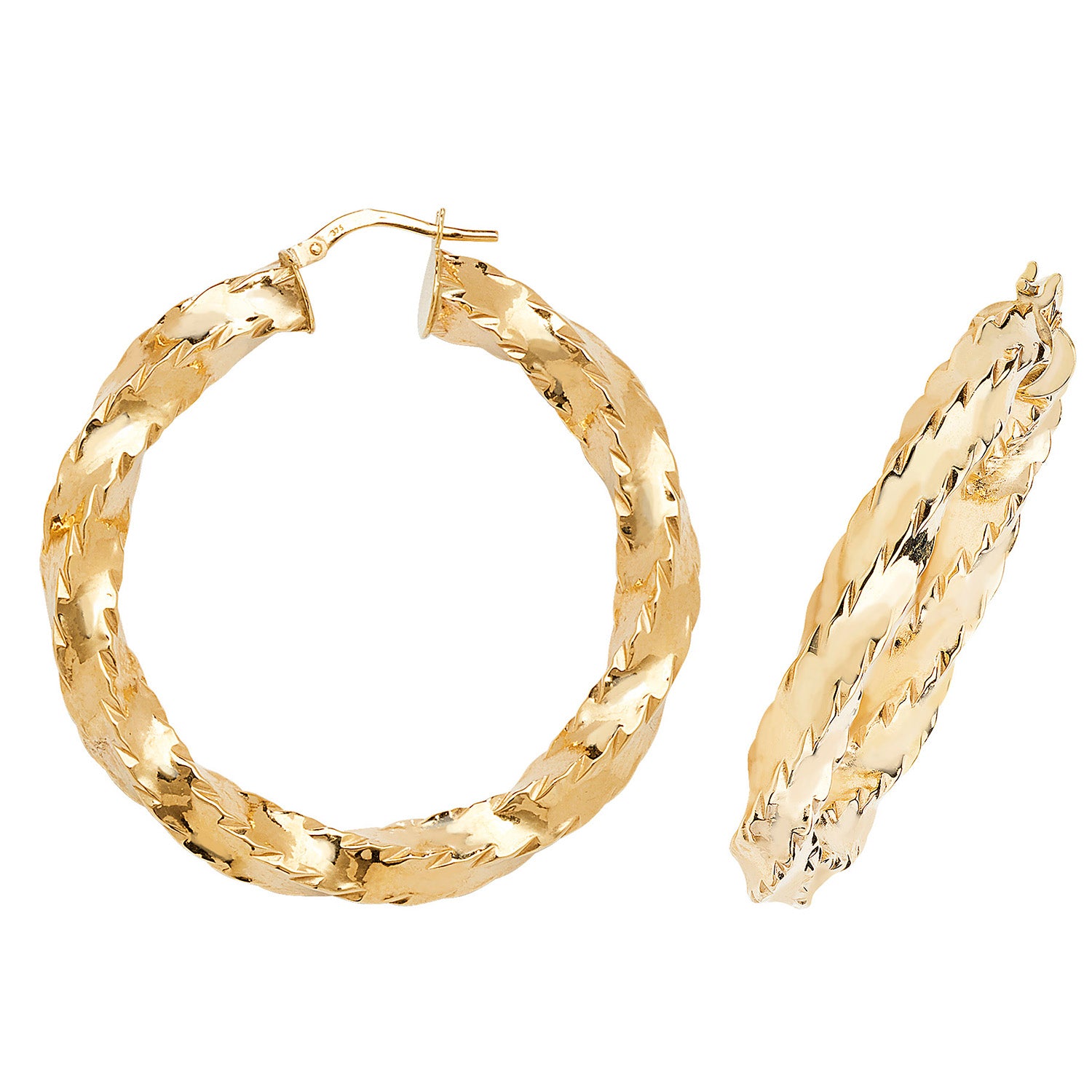 9CT YEL GOLD 35MM DC HOOP EARRINGS