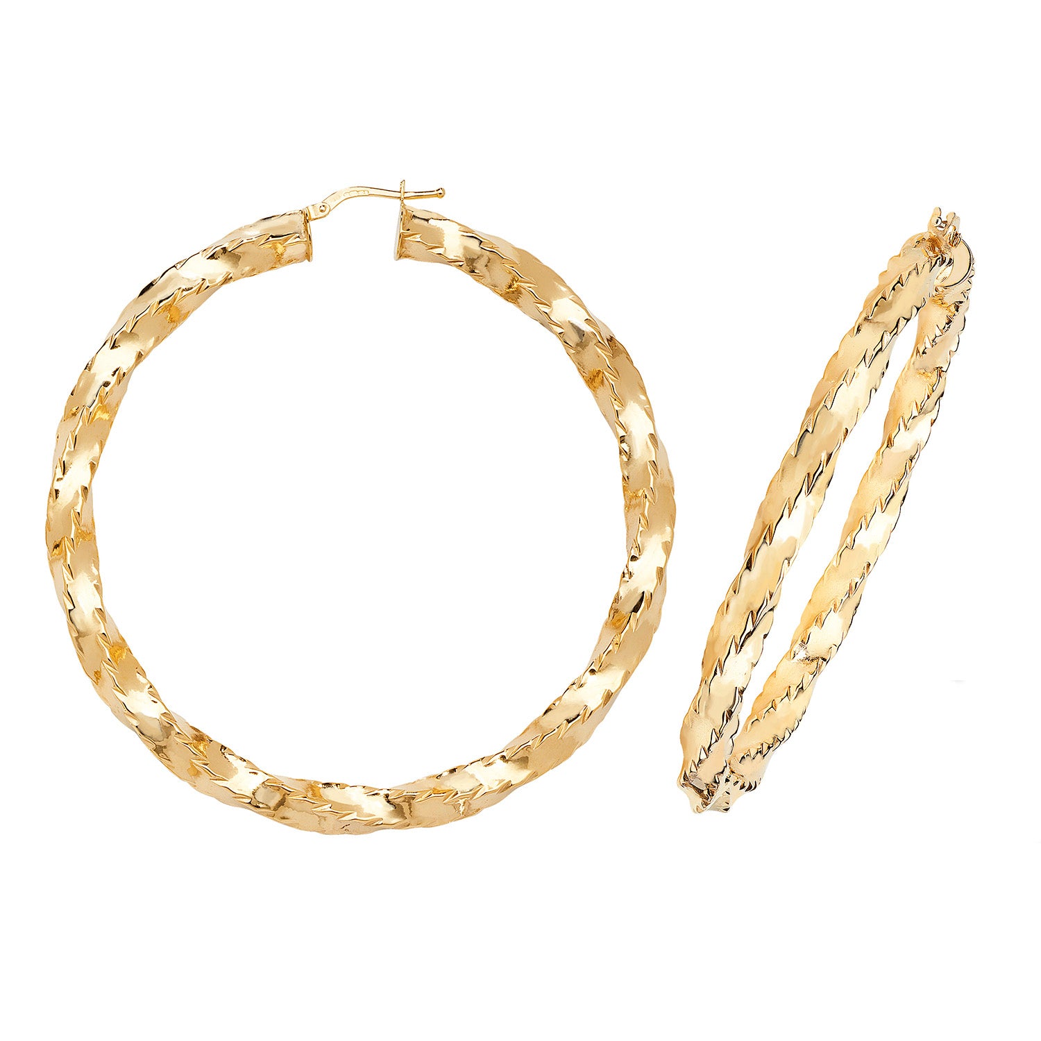 9CT YEL GOLD 60MM DC HOOP EARRINGS