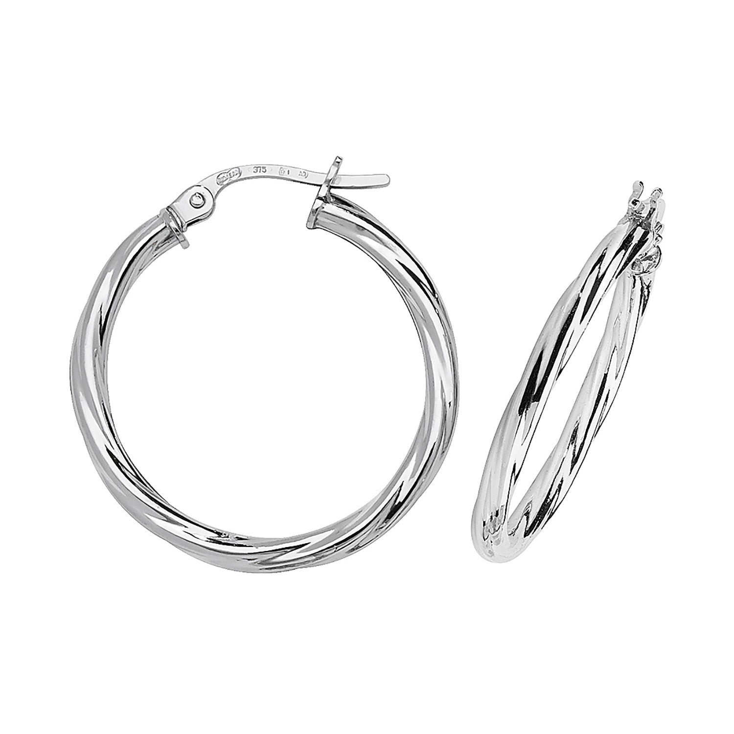 9CT WHT GOLD 20MM HOOP EARRINGS