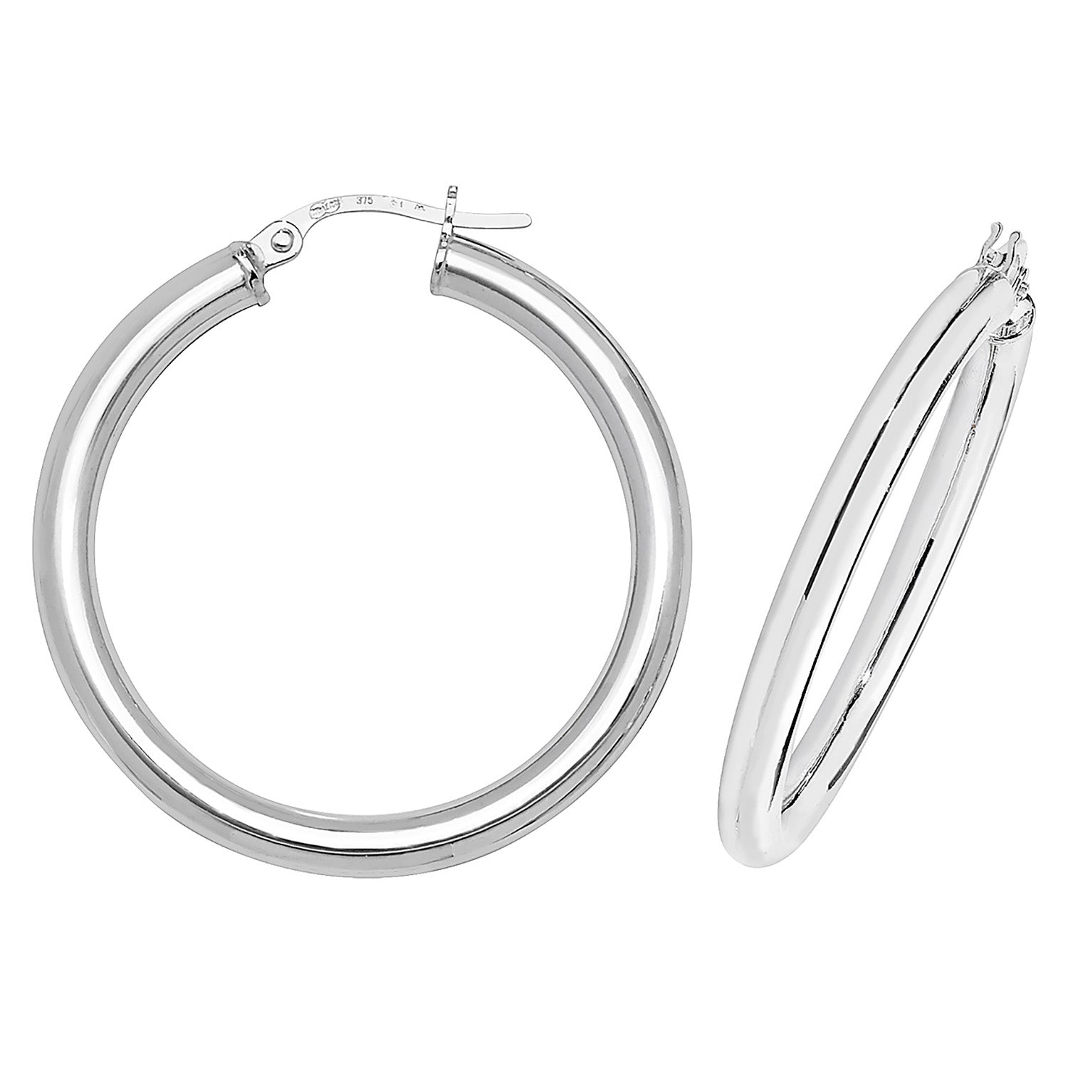 9CT WHT GOLD 25MM HOOP EARRINGS