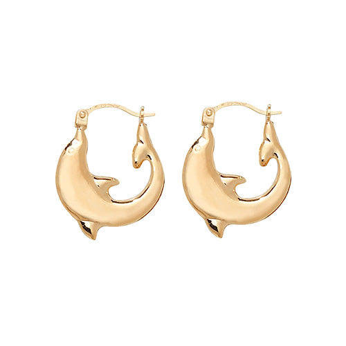 9CT YEL GOLD DOLPHIN CREOLE EARRINGS