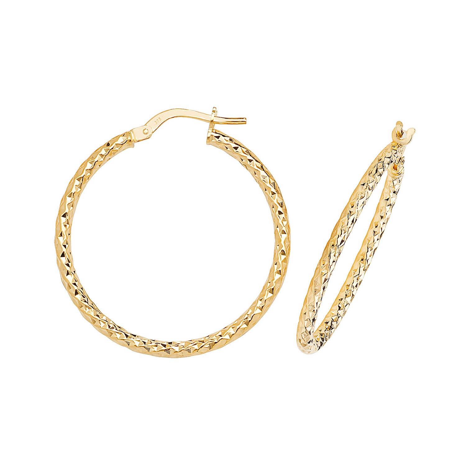 9CT YEL GOLD 25MM DC HOOP EARRINGS