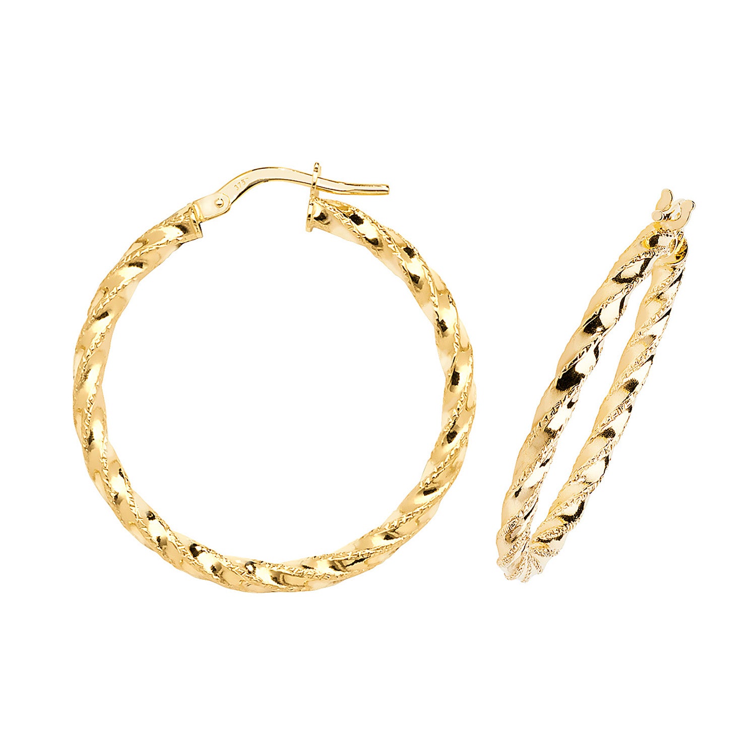 9CT YEL GOLD 25MM DC HOOP EARRINGS