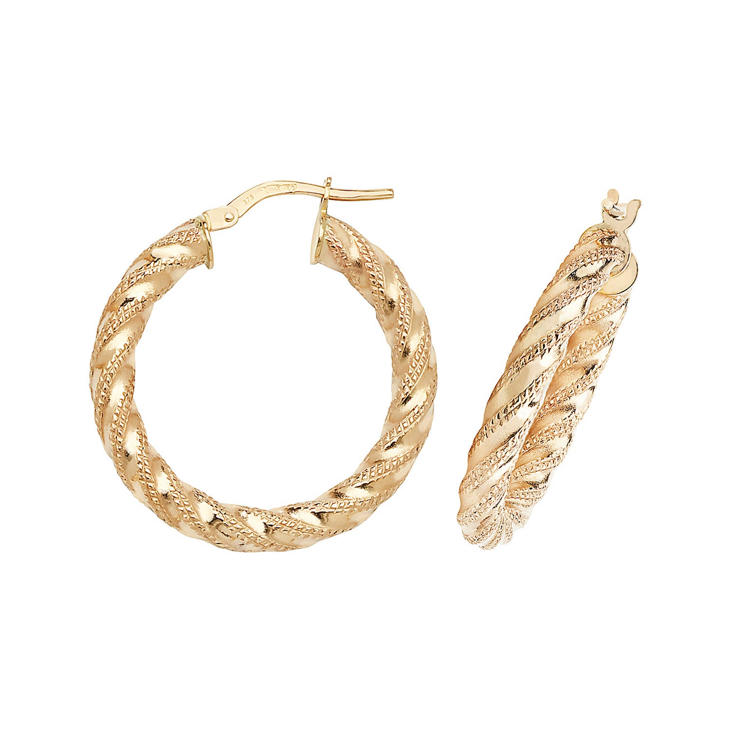 9CT YEL GOLD 20MM DC HOOP EARRINGS