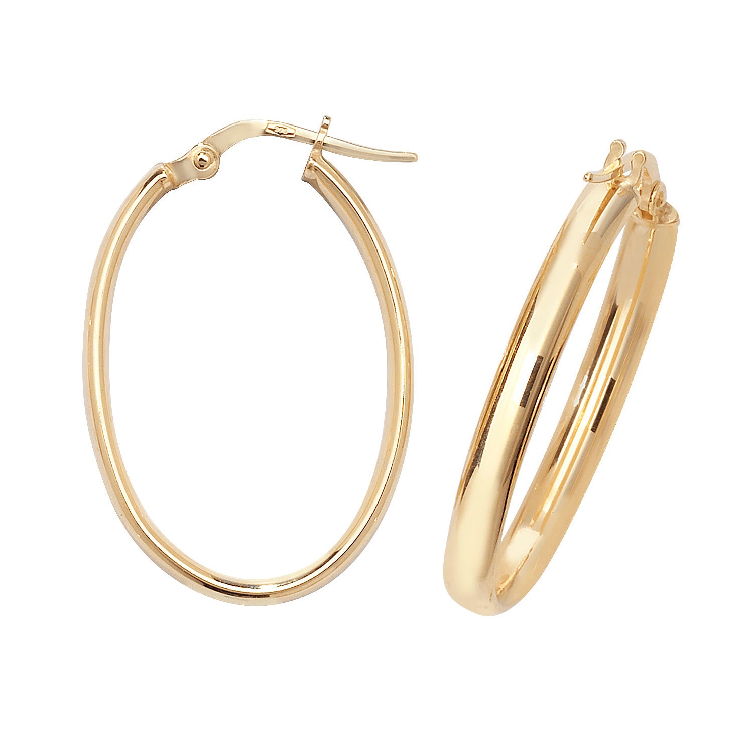 9CT YEL GOLD OVL HOOP EARRINGS