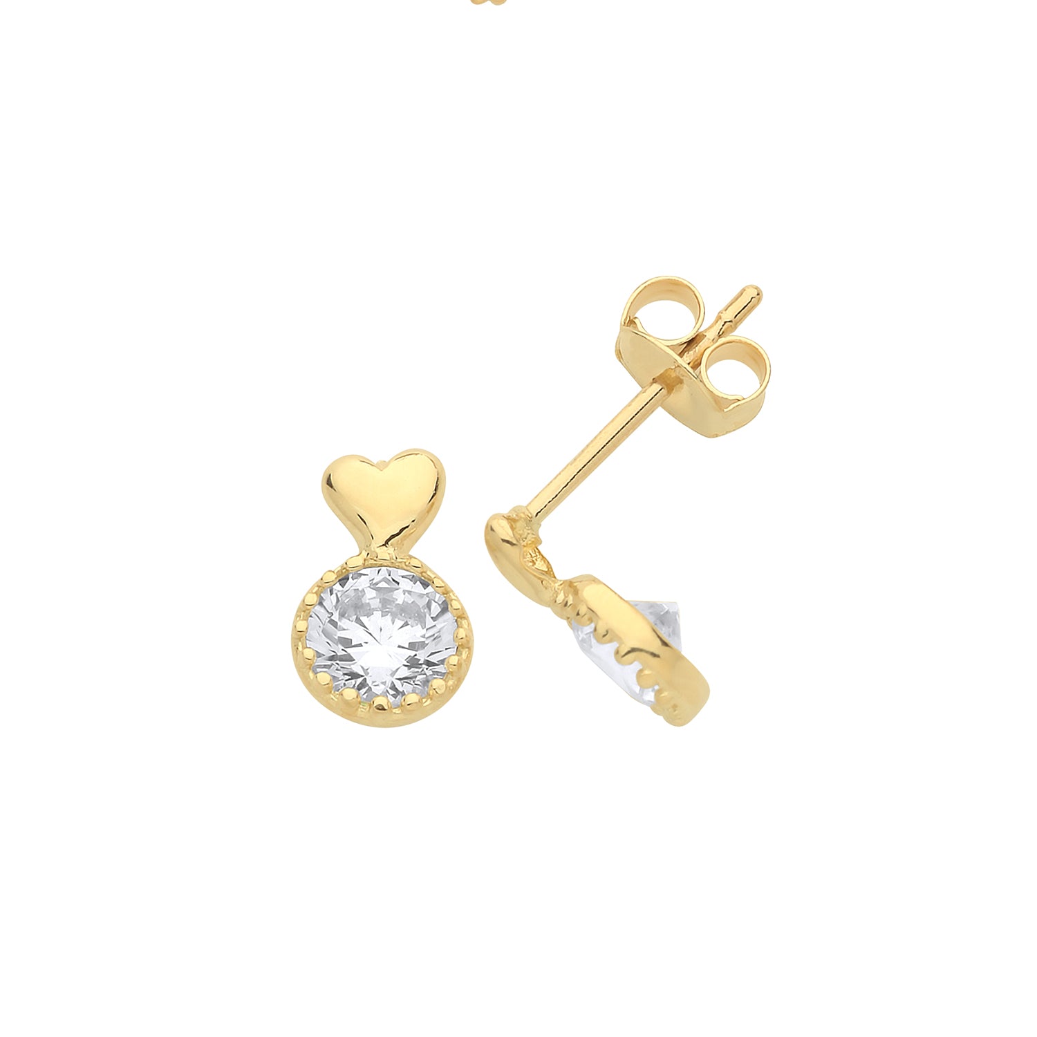 9CT YEL GOLD HEART&CZ CIRCLE STUD EARRINGS