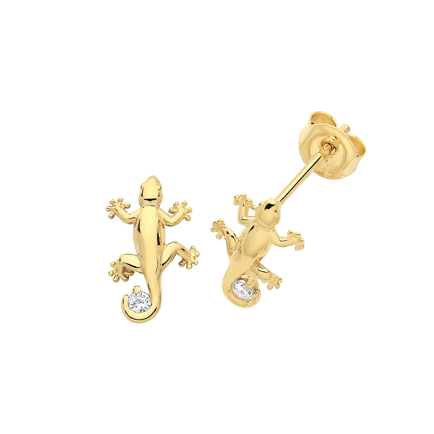 9CT YEL GOLD CZ LIZARD STUD EARRINGS