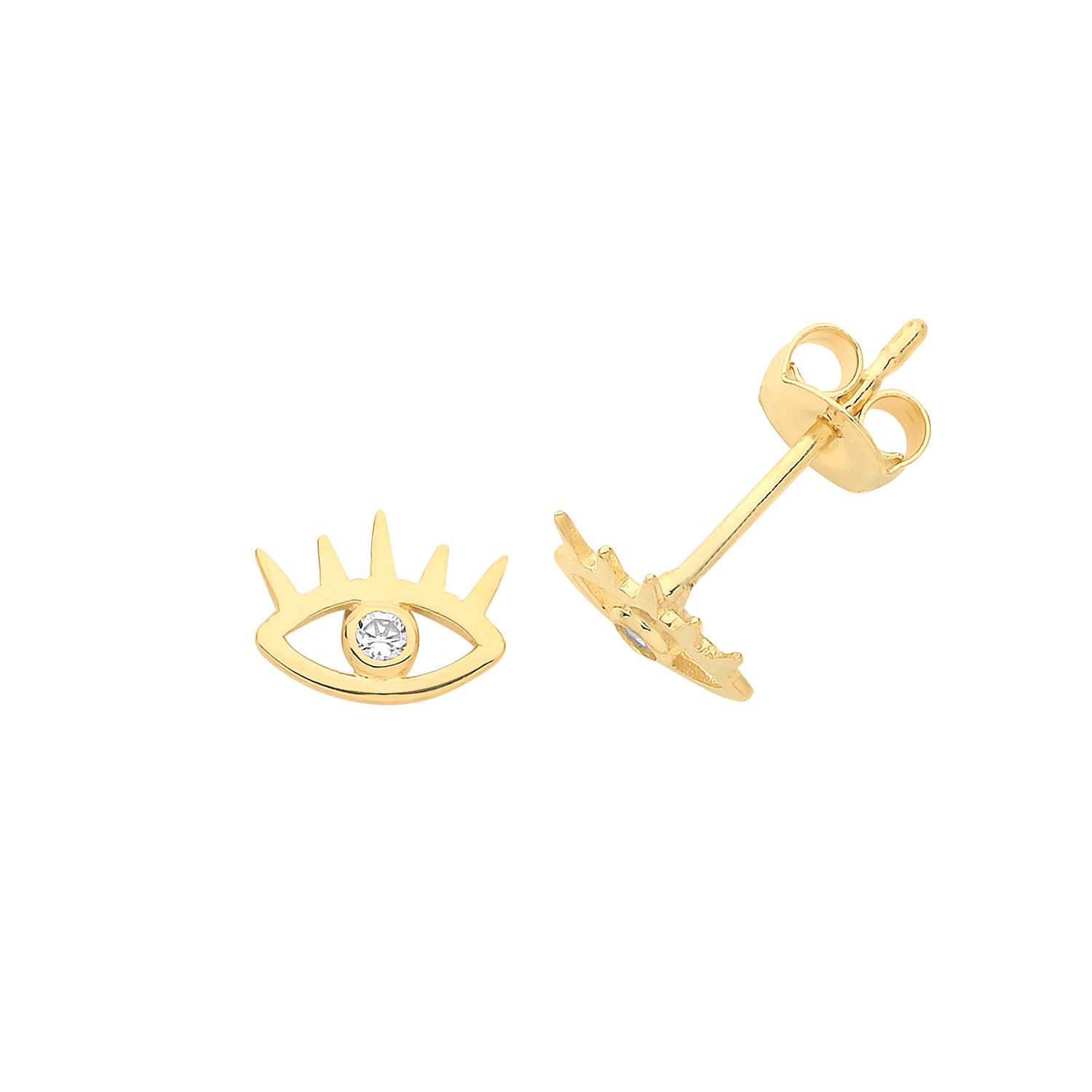 9CT YEL GOLD CZ EVIL EYE STUD EARRINGS