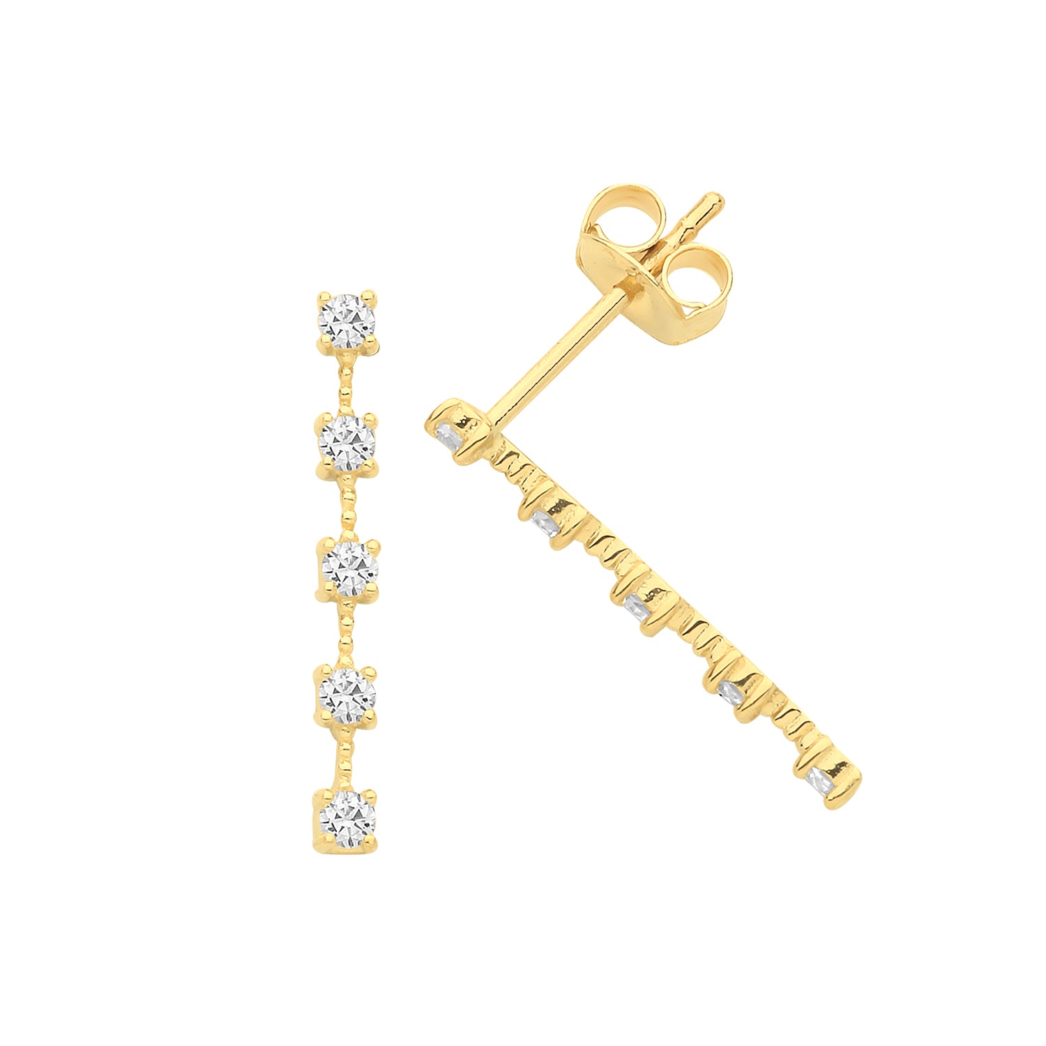 9CT YEL GOLD CZ LINEAR STUD EARRINGS