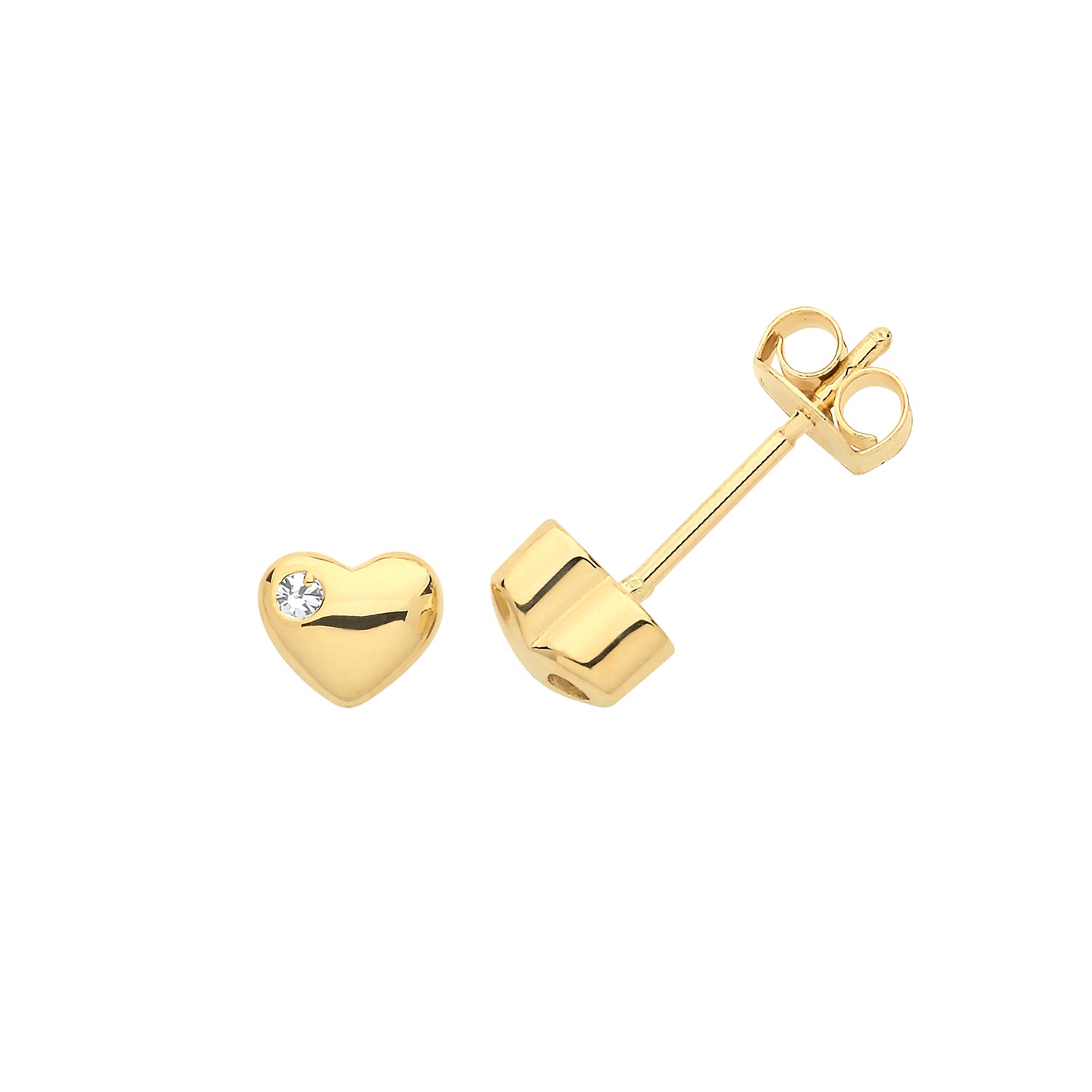 9CT YEL GOLD HEART WITH SINGLE CZ STUD EARRINGS