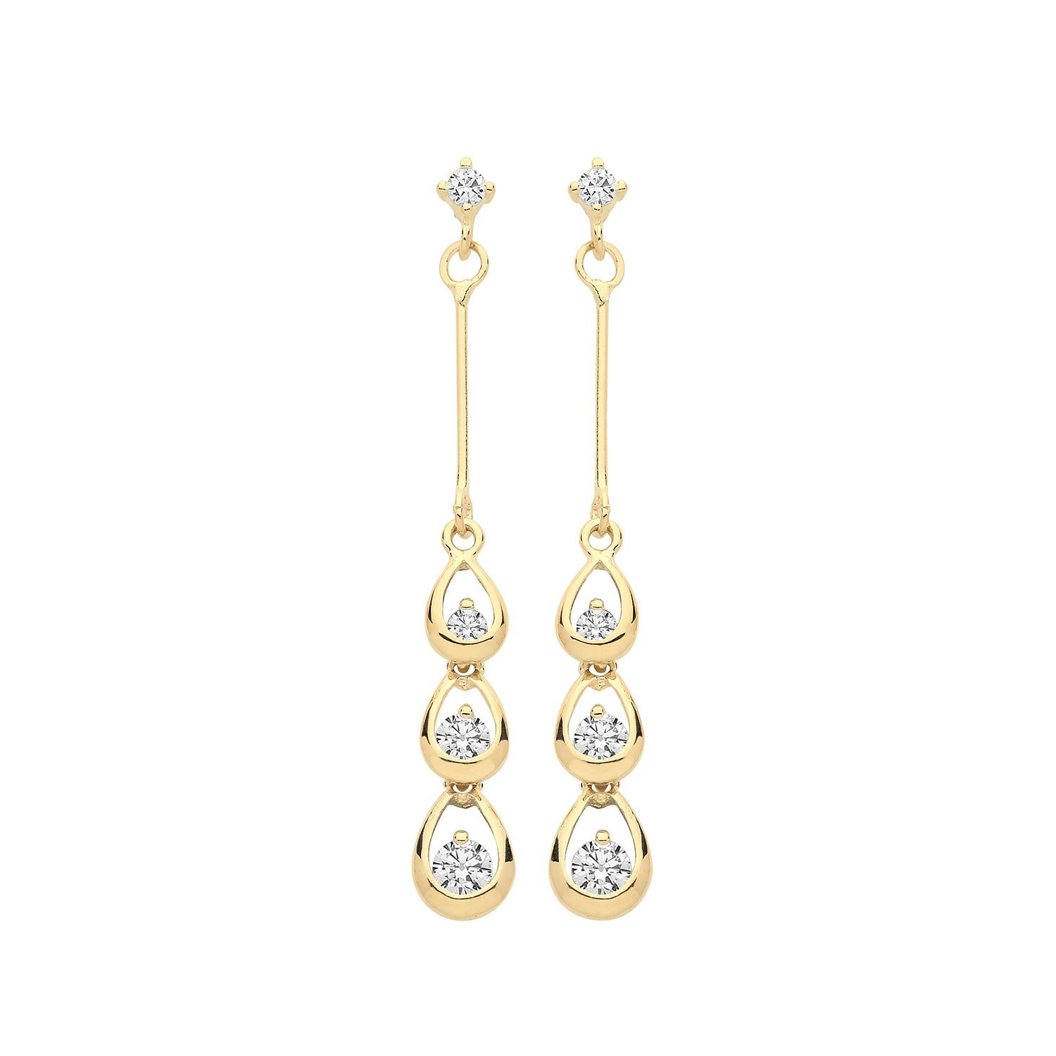 9CT YEL GOLD CZ DROP EARRINGS