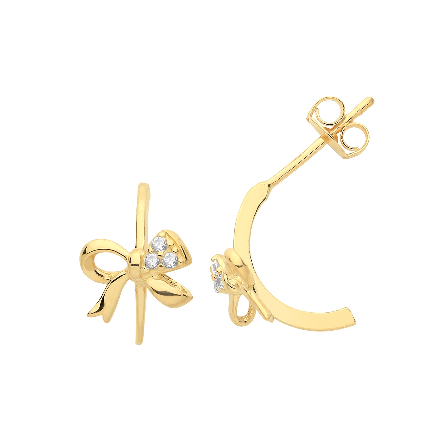 9CT YEL GOLD CZ BOW STUD EARRINGS