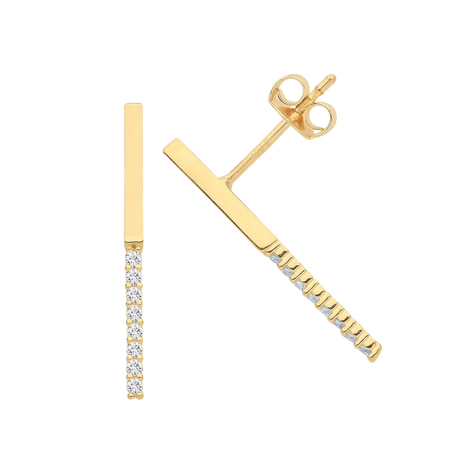 9CT YEL GOLD CZ BAR STUD EARRINGS