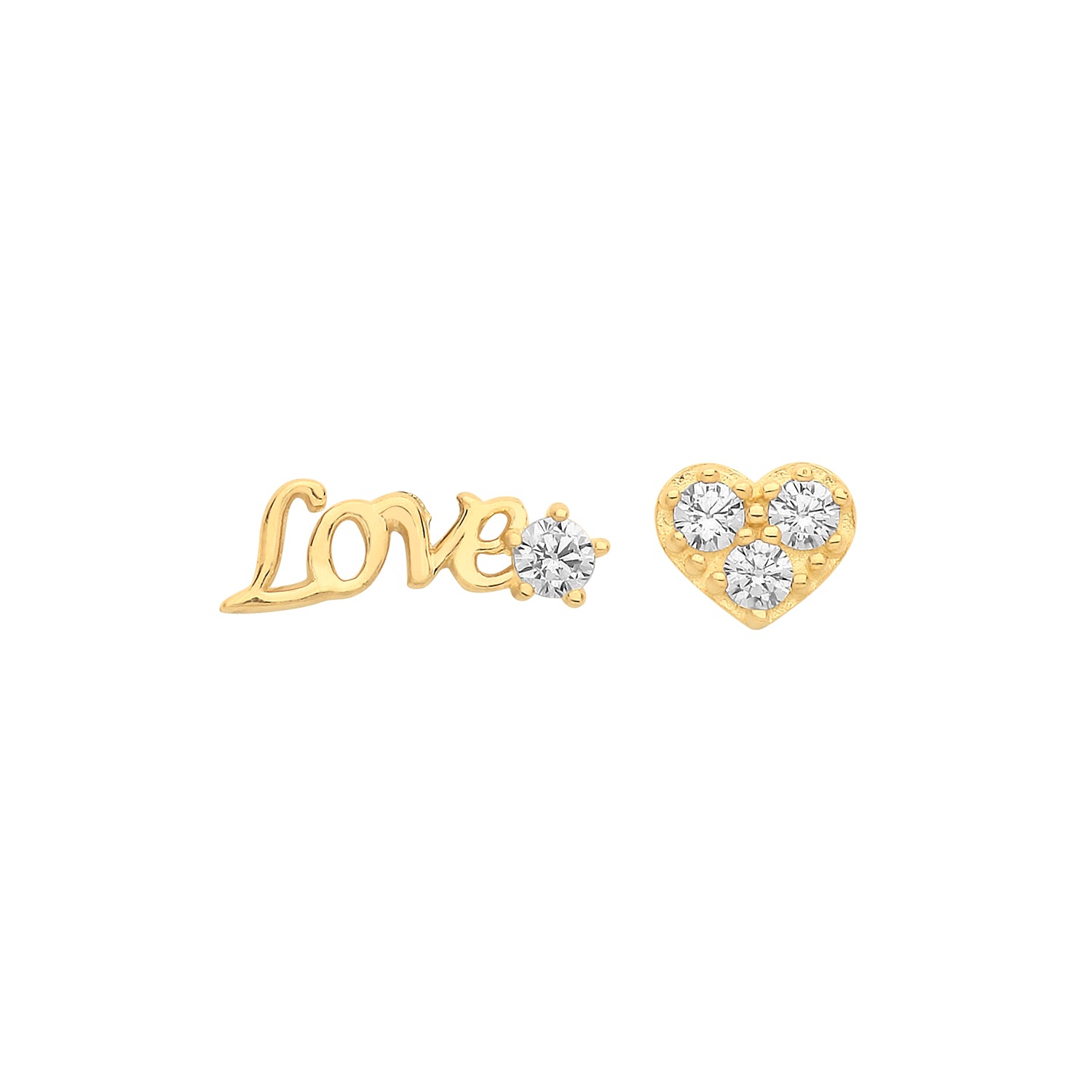 9CT YEL GOLD CZ LOVE SET STUD EARRINGS