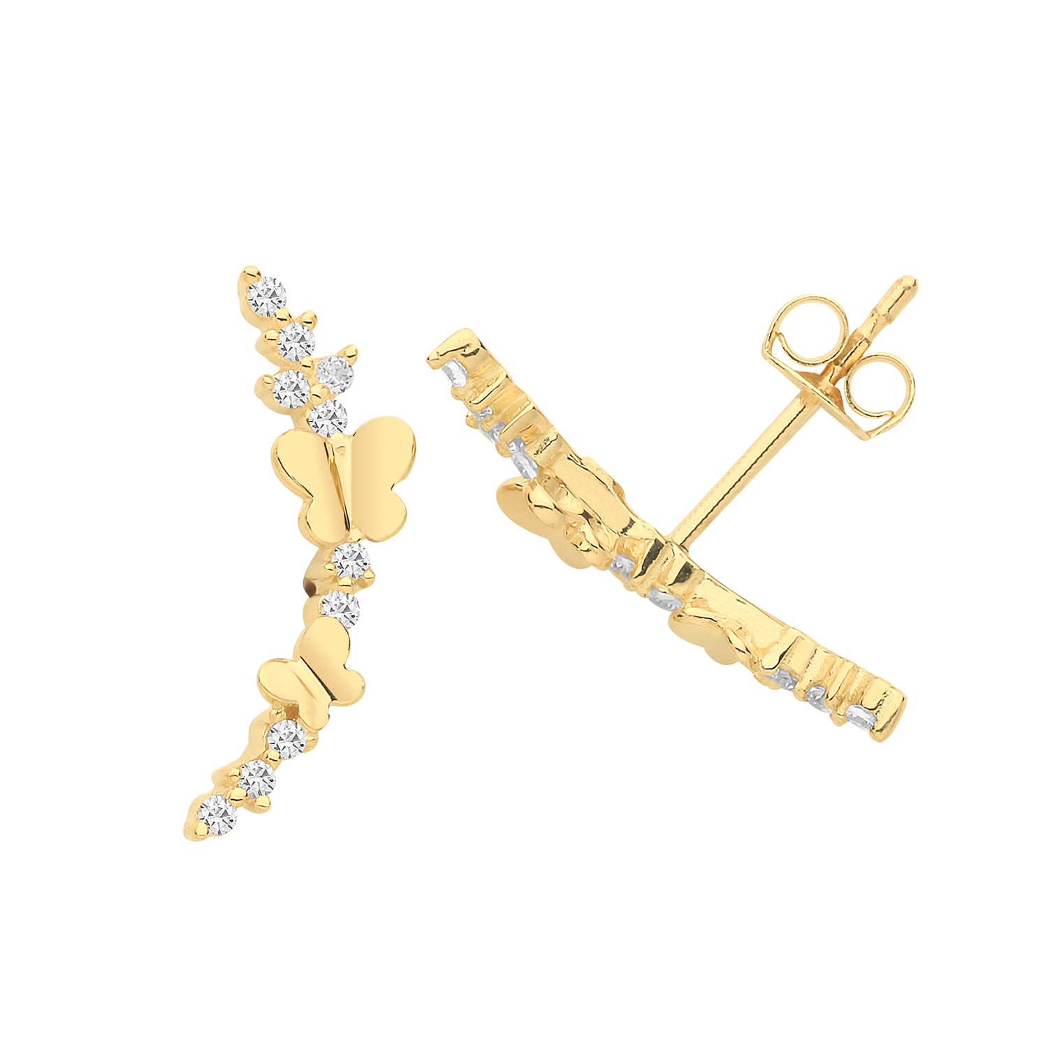 9CT YEL GOLD CZ BUTTERFLY CLIMBER STUD EARRINGS