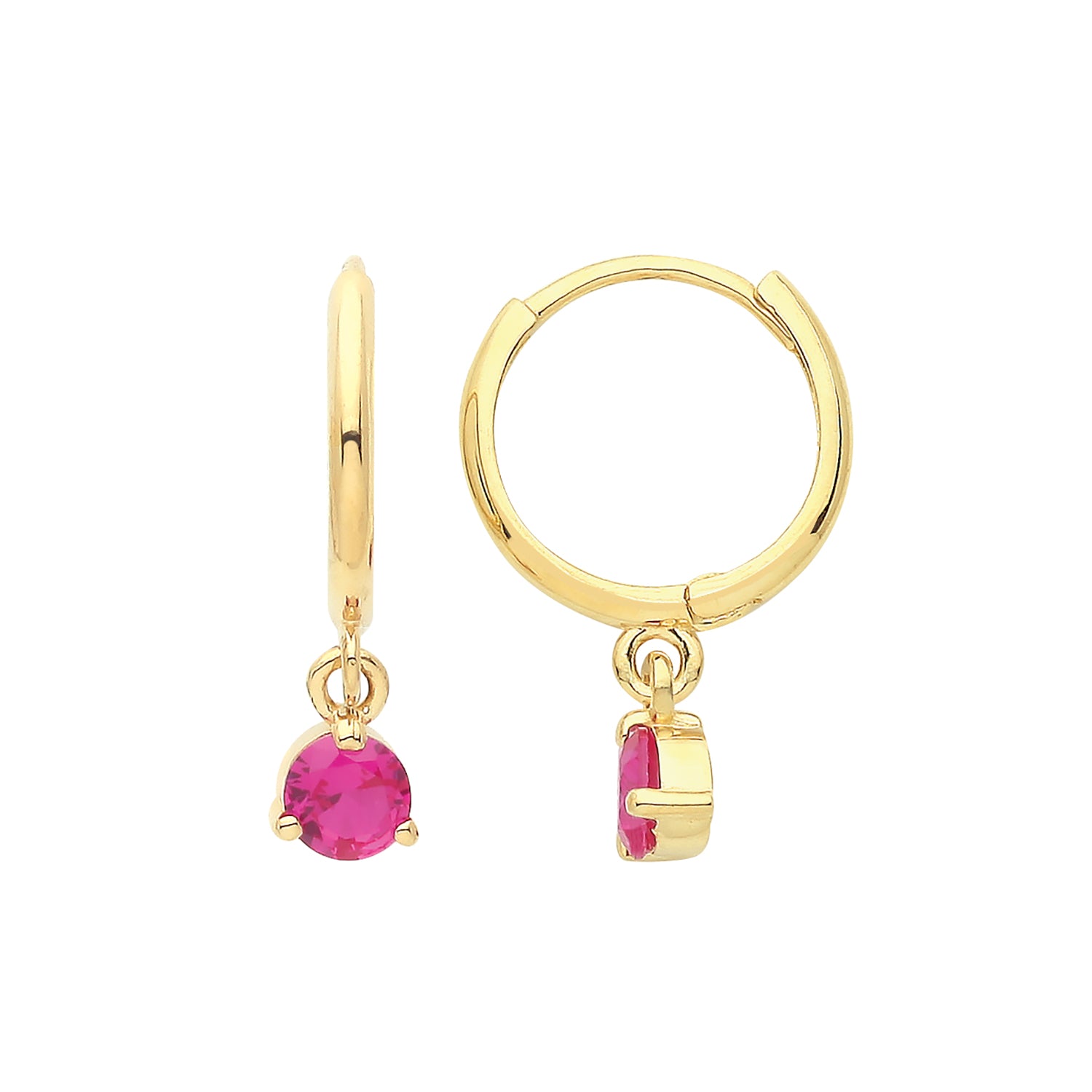 9CT YEL GOLD RUBY RED CZ DROP HINGED EARRINGS