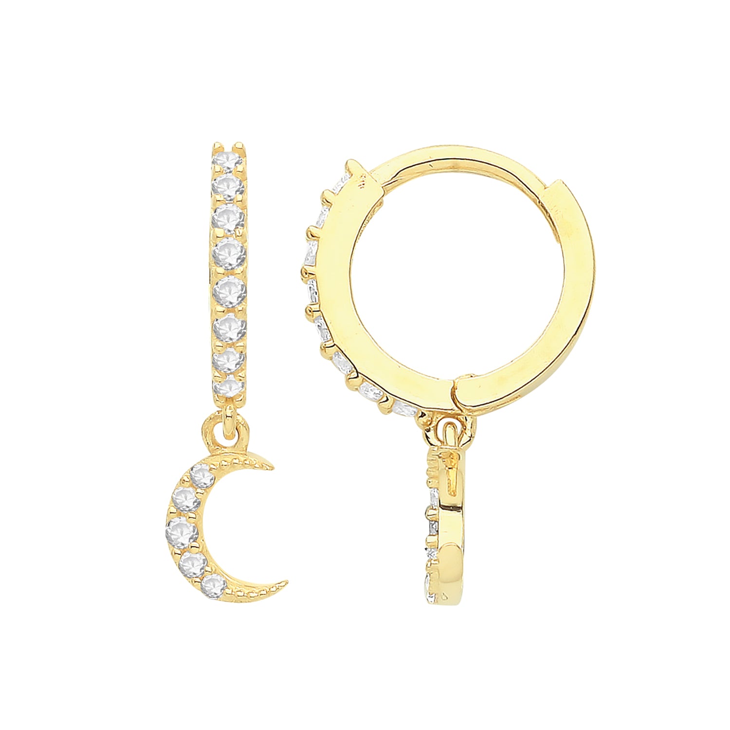 9CT YEL GOLD CZ MOON DROP HINGED EARRINGS