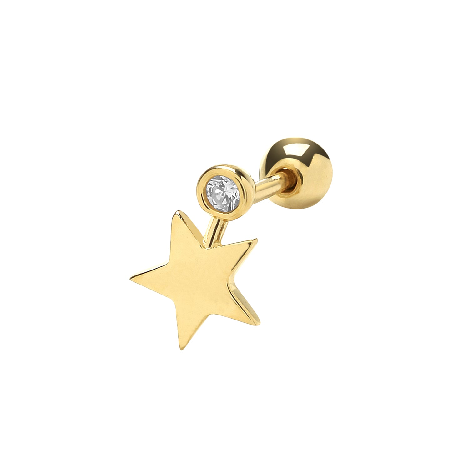 9CT YEL GOLD CZ&STAR CARTILAGE 6MM POST STUD