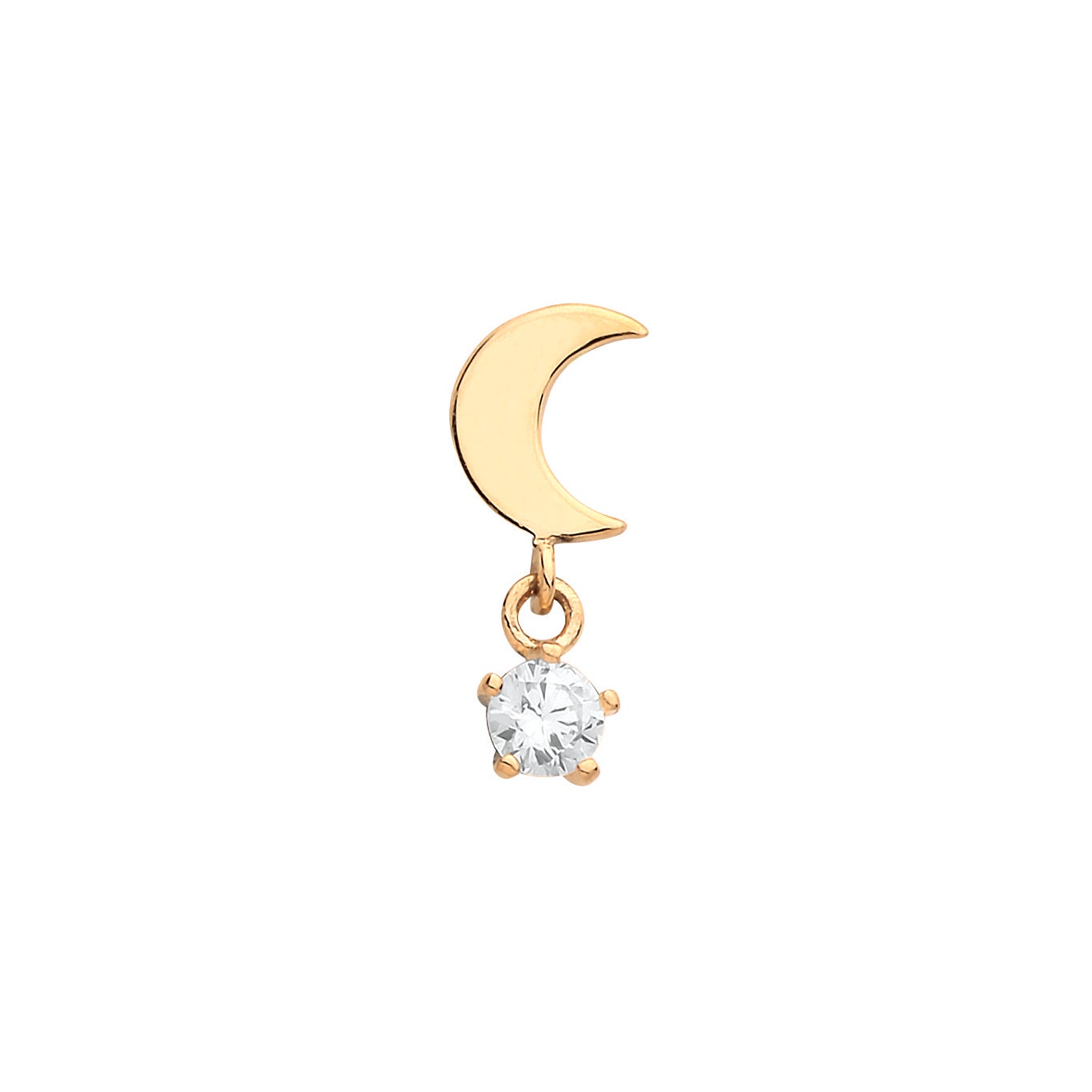 9CT YEL GOLD MOON CARTILAGE 6MM POST STUD WITH DANGLE CZ