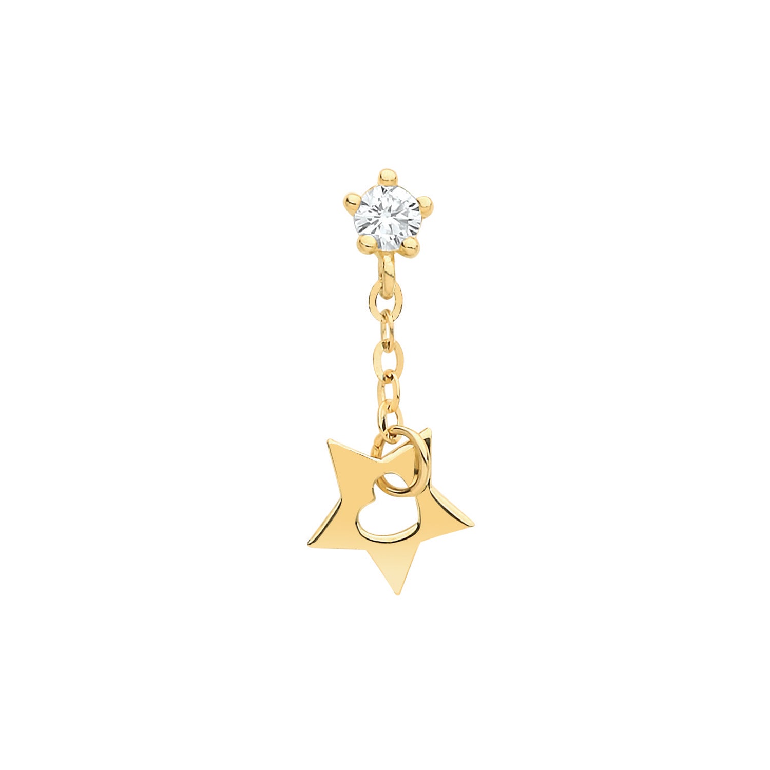 9CT YEL GOLD CZ CARTILAGE 6MM POST STUD WITH DROP STAR