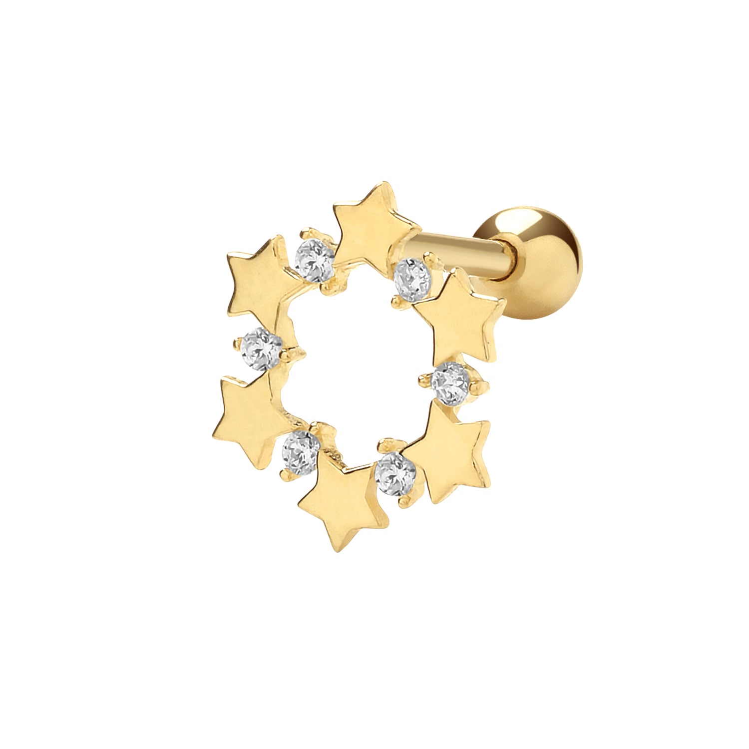 9CT YEL GOLD CZ STARS CIRCLE CARTILAGE 6MM POST STUD