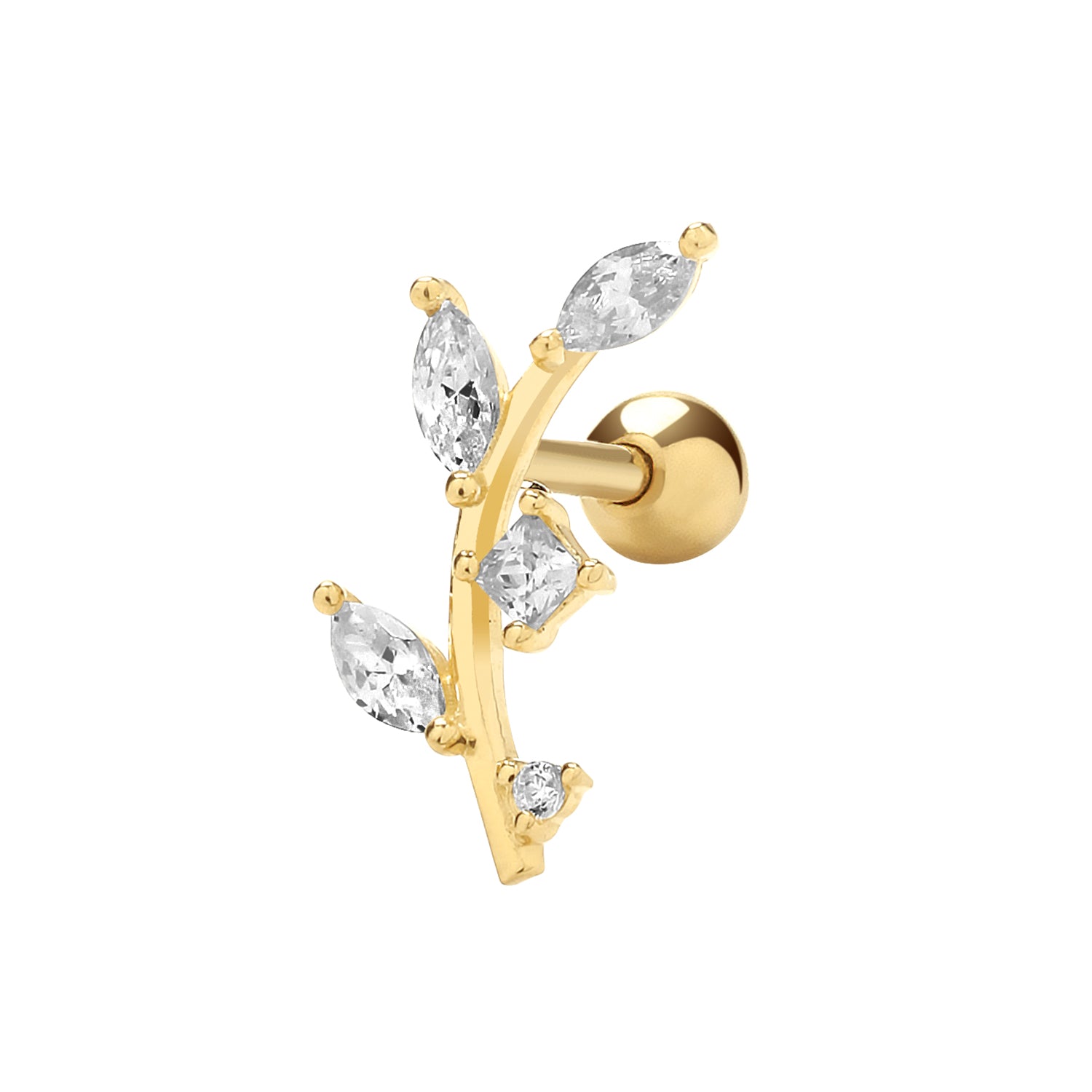 9CT YEL GOLD CZ LEAF CARTILAGE 6MM POST STUD