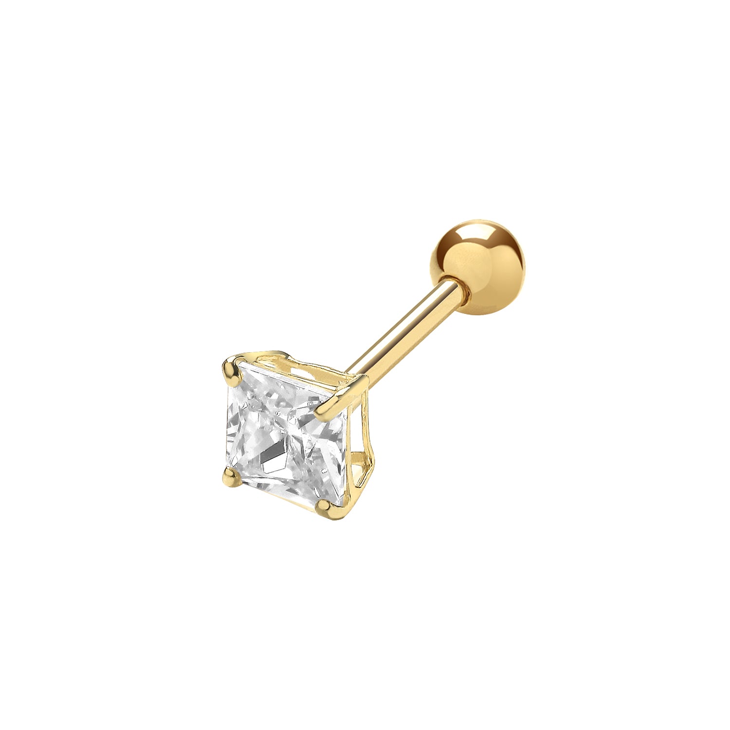 9CT YEL GOLD 4MM SQ CZ CARTILAGE STUDS