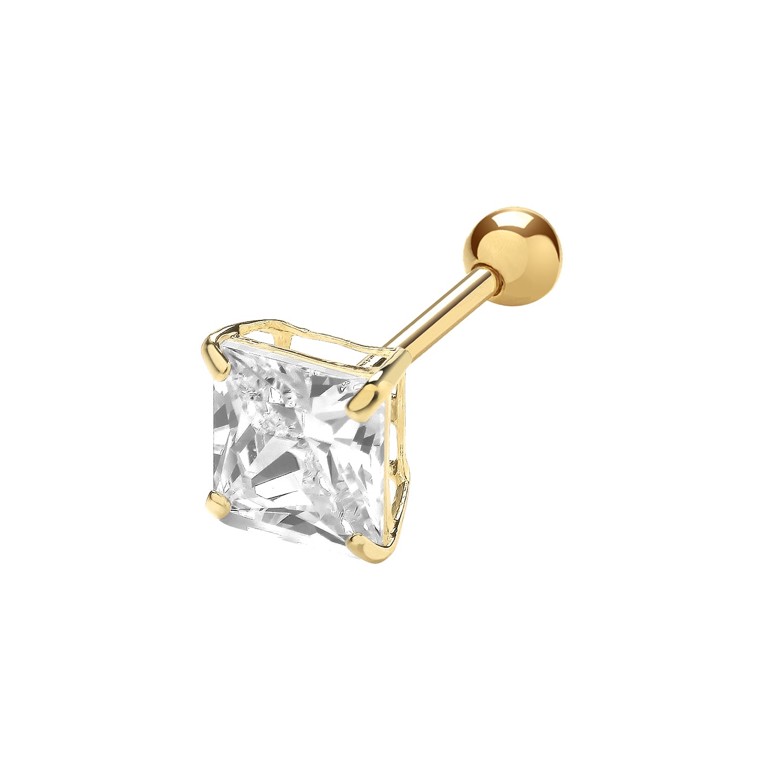 9CT YEL GOLD 5MM SQ CZ CARTILAGE STUDS