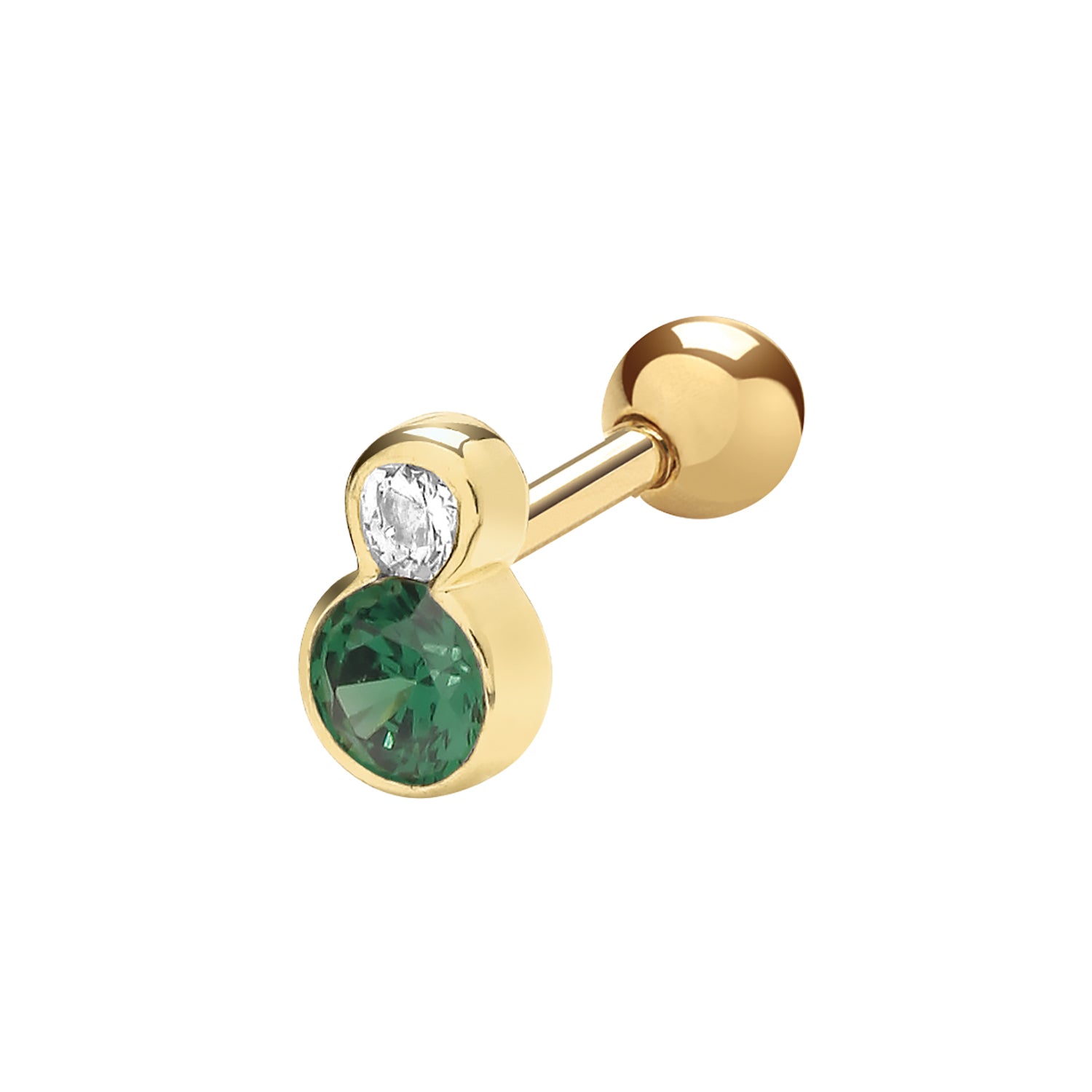 9CT YEL GOLD GREEN AND WHITE CZ CARTILAGE STUD