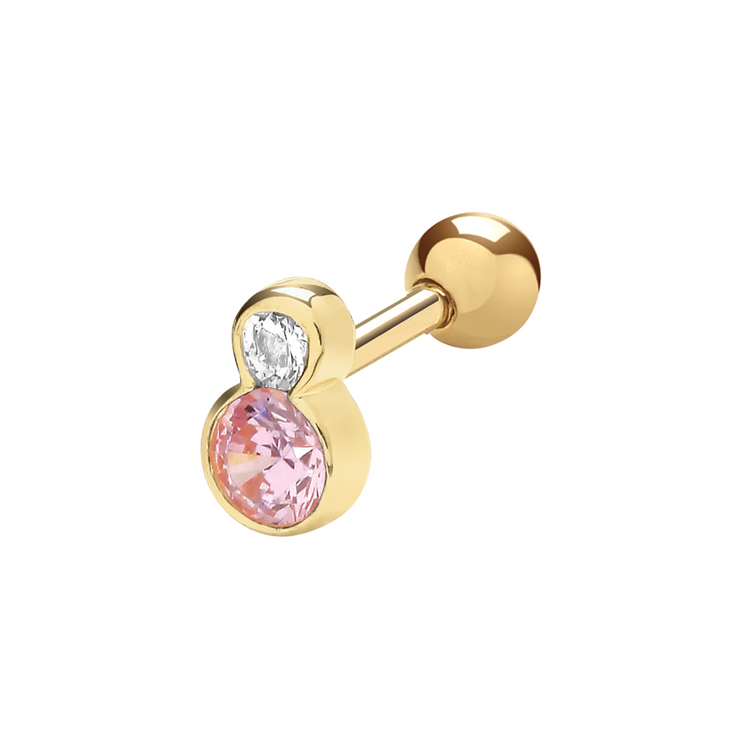 9CT YEL GOLD PINK AND WHITE CZ CARTILAGE STUD