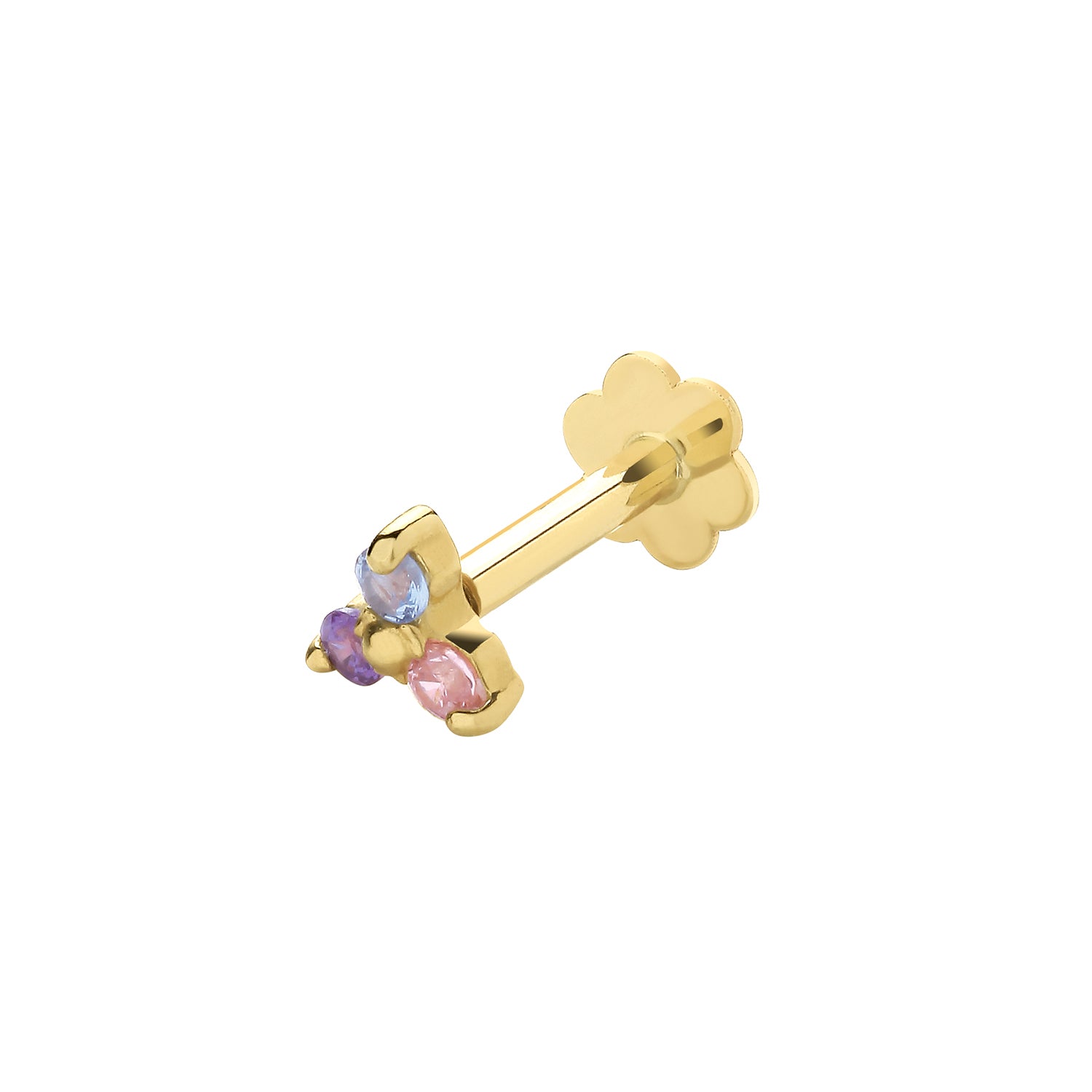 9CT YEL GOLD TRICOLOUR CZ FLOWER CARTILAGE LABRET