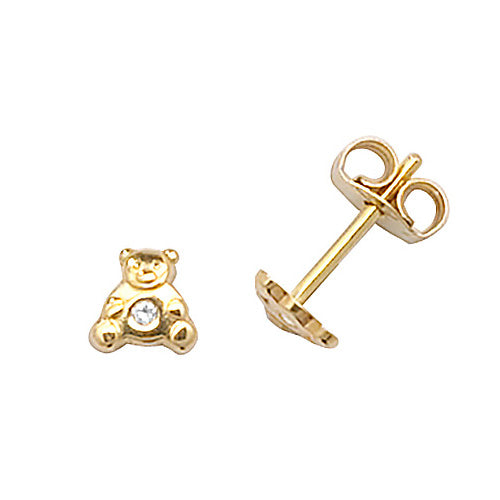 9CT YEL GOLD TEDDY BEAR CZ STUD EARRINGS