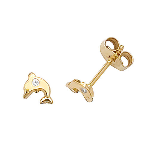 9CT YEL GOLD DOLPHIN CZ STUD EARRINGS