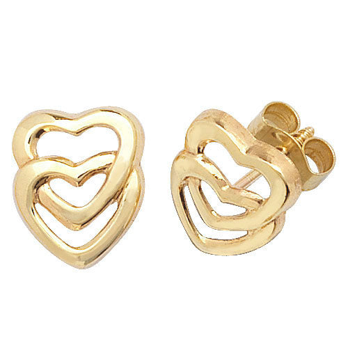9CT YEL GOLD DBL HEART STUD EARRINGS