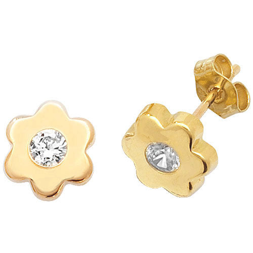 9CT YEL GOLD FLOWER CZ STUD EARRINGS