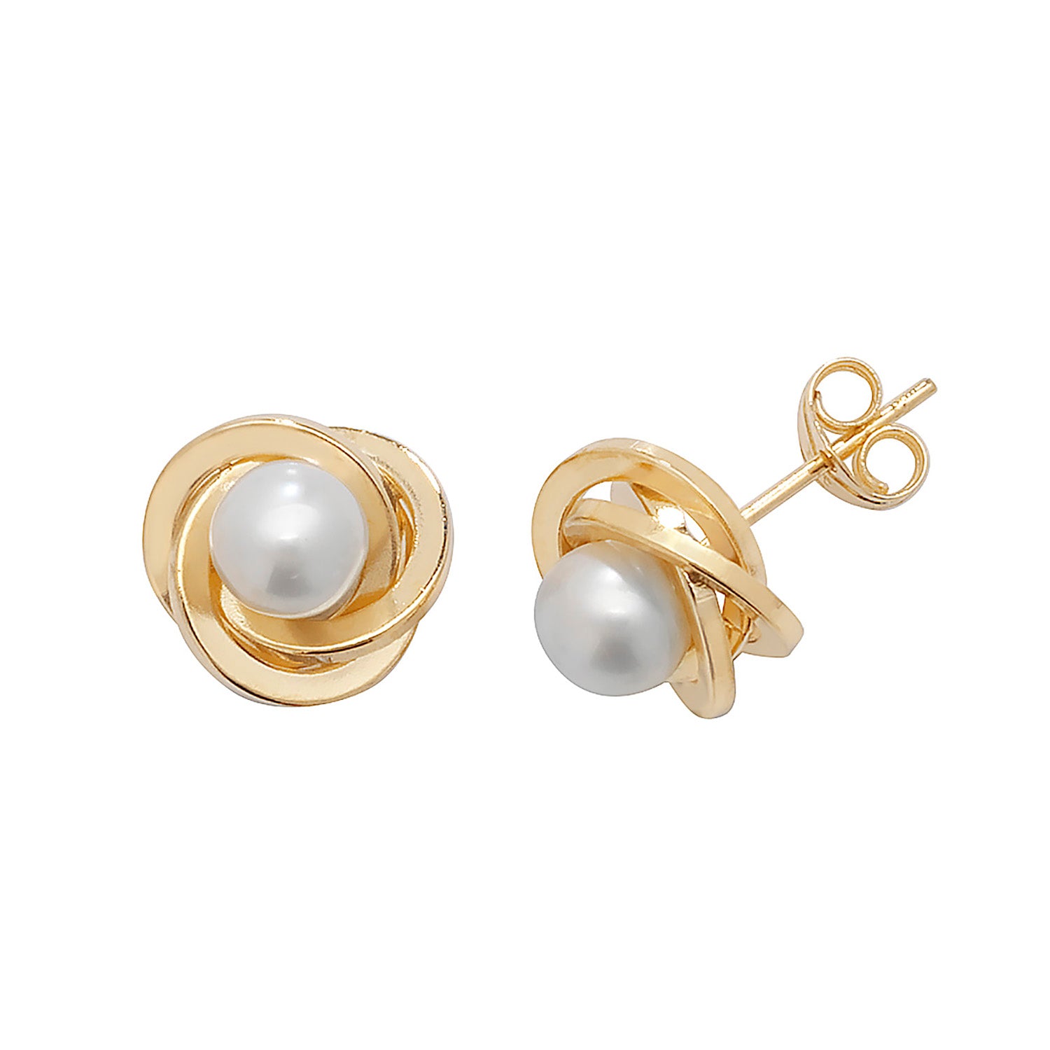 9CT YEL GOLD PEARL ORBITAL STUD EARRINGS