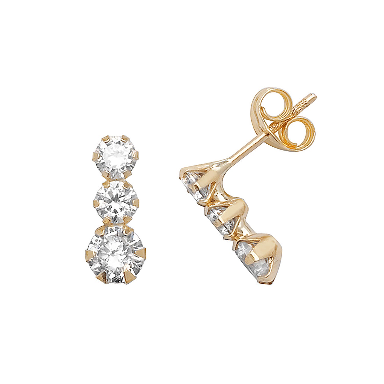 9CT YEL GOLD 3 STONES CZ STUD EARRINGS