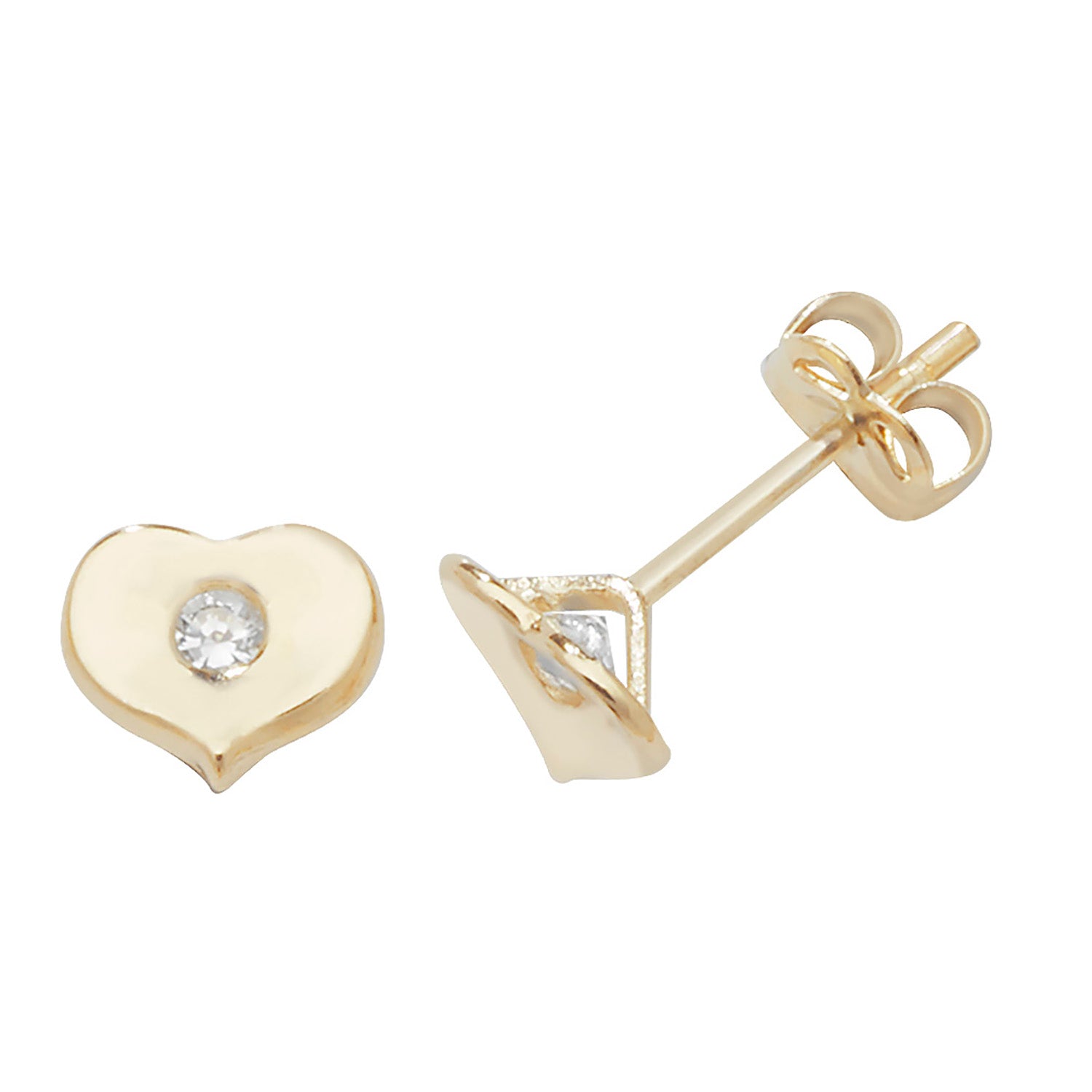 9CT YEL GOLD HEART WITH SINGLE CZ STUD EARRINGS