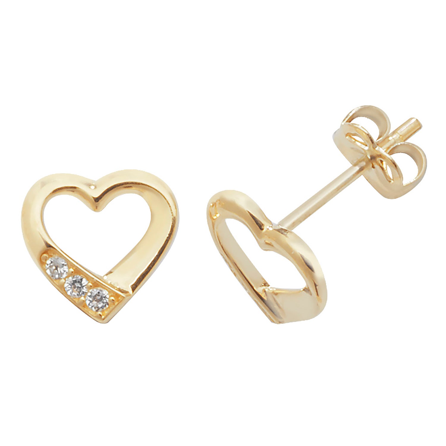 9CT YEL GOLD CZ  HEART STUD EARRINGS